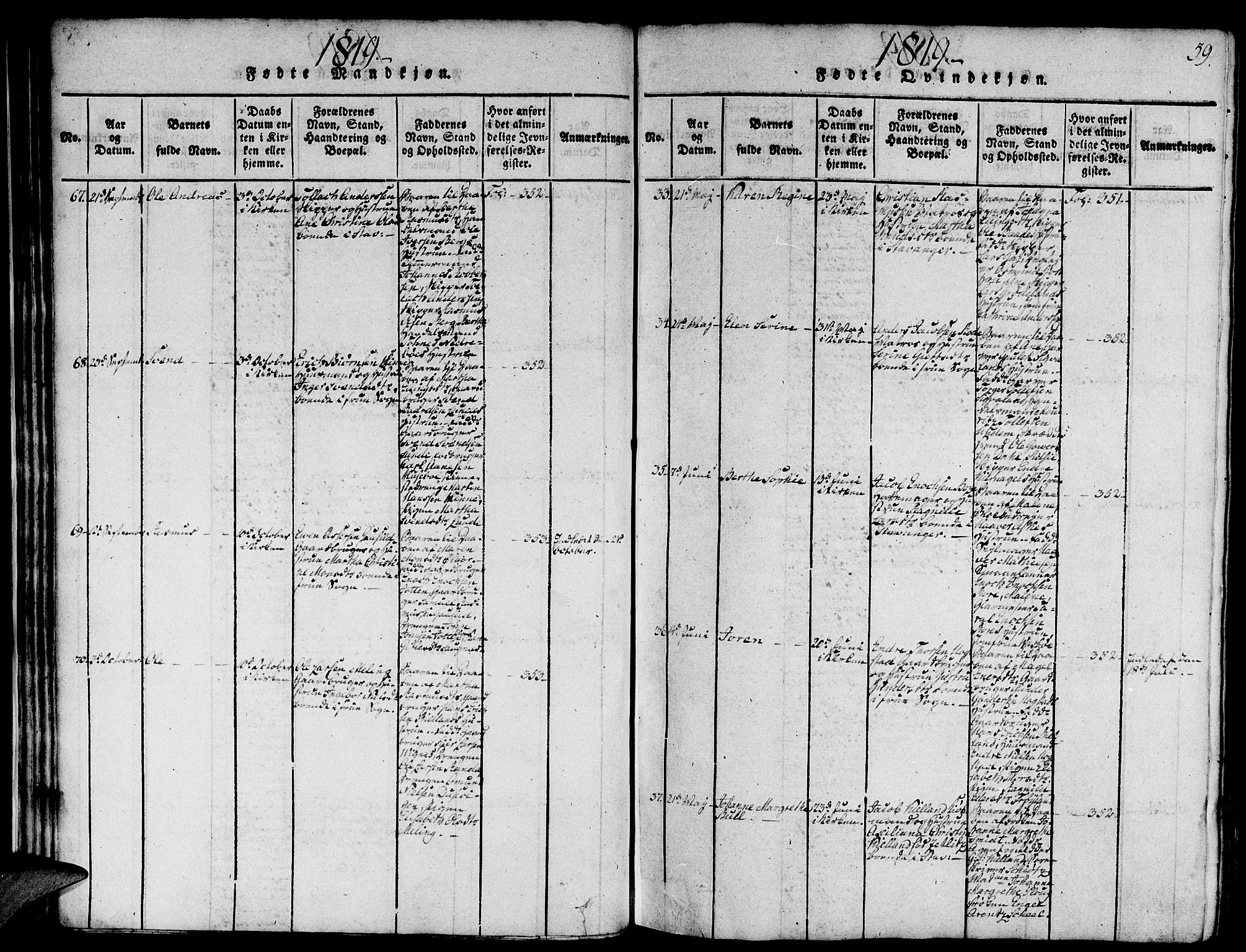 Domkirken sokneprestkontor, SAST/A-101812/001/30/30BA/L0008: Parish register (official) no. A 8, 1816-1821, p. 59