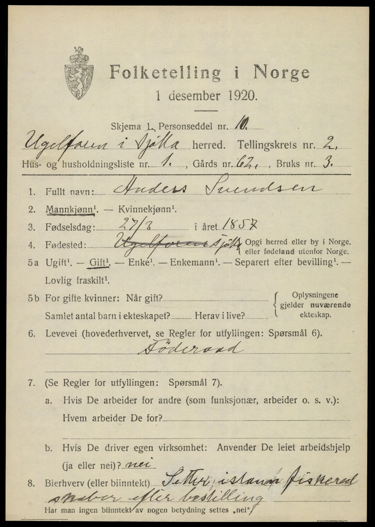 SAT, 1920 census for Tjøtta, 1920, p. 1229