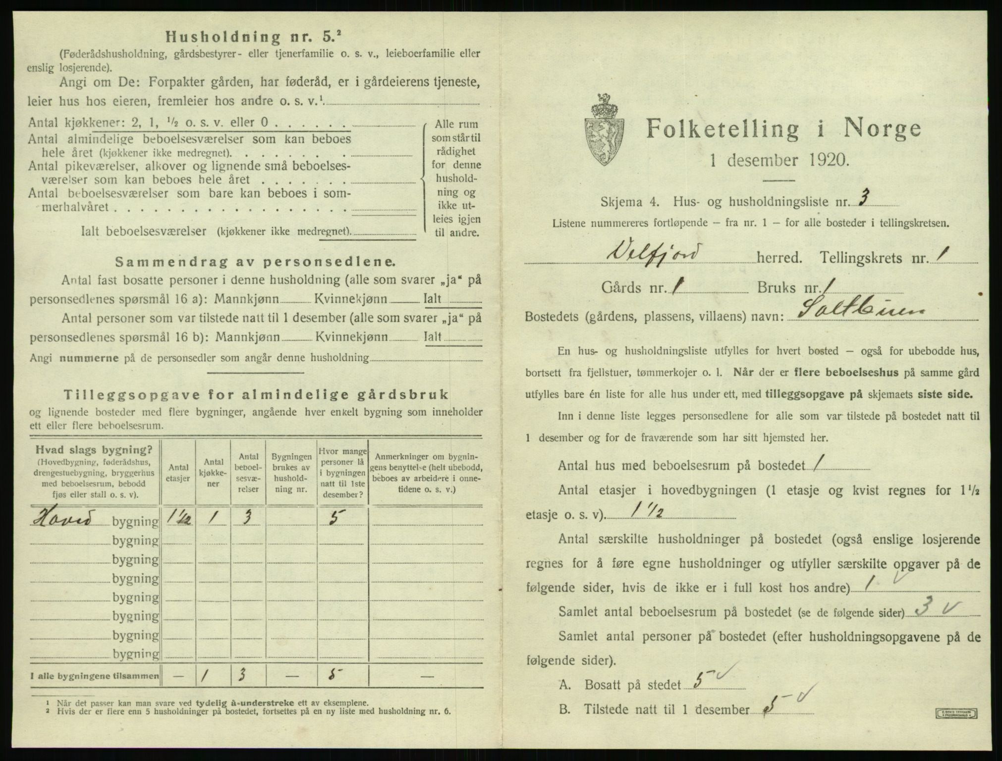 SAT, 1920 census for Velfjord, 1920, p. 41