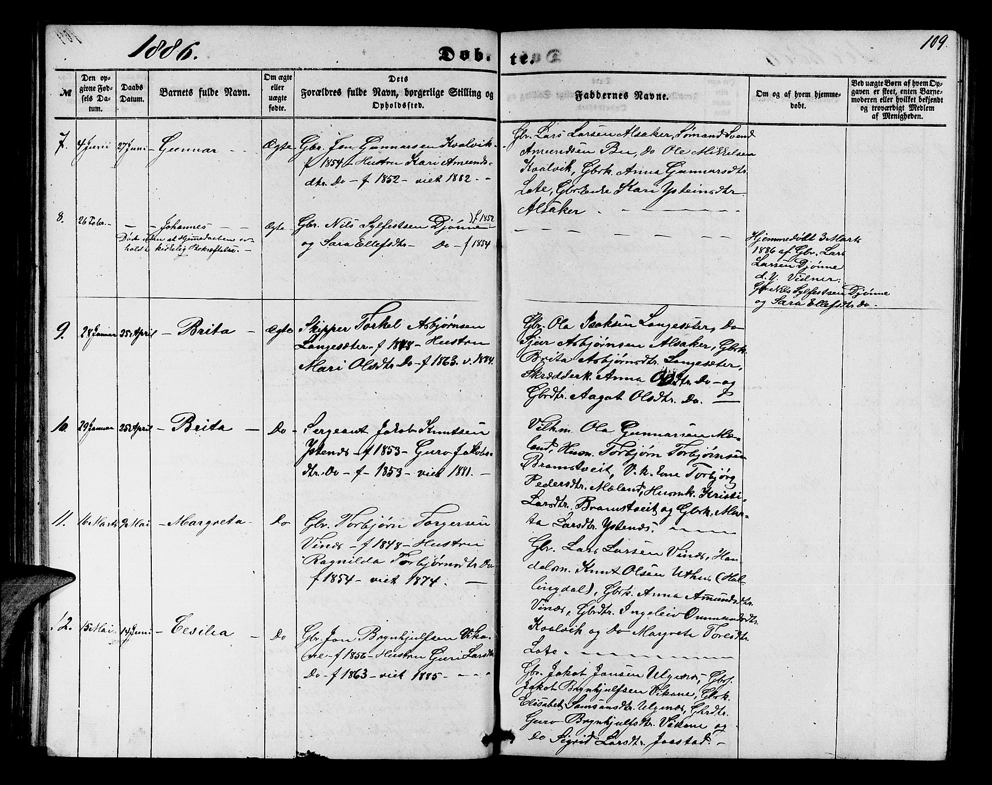 Ullensvang sokneprestembete, SAB/A-78701/H/Hab: Parish register (copy) no. E 6, 1857-1886, p. 109