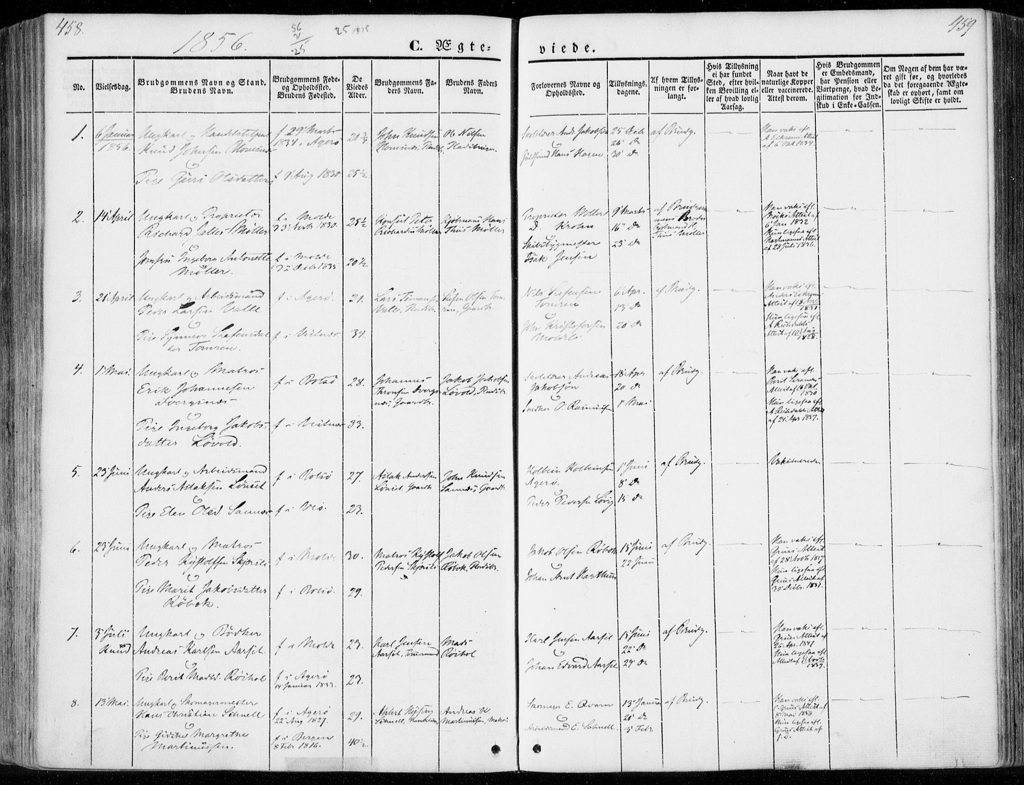 Ministerialprotokoller, klokkerbøker og fødselsregistre - Møre og Romsdal, SAT/A-1454/558/L0689: Parish register (official) no. 558A03, 1843-1872, p. 458-459