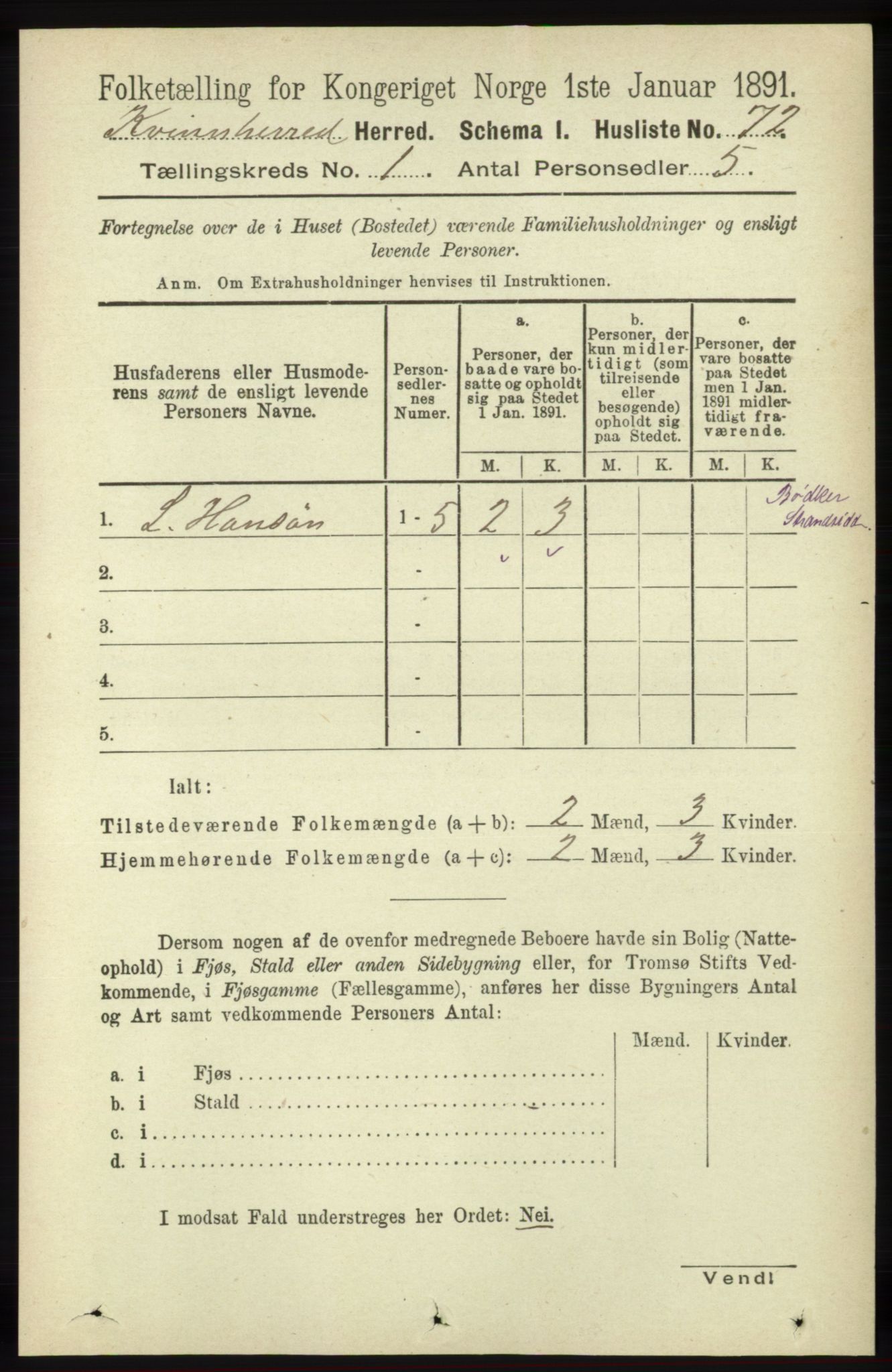 RA, 1891 census for 1224 Kvinnherad, 1891, p. 113