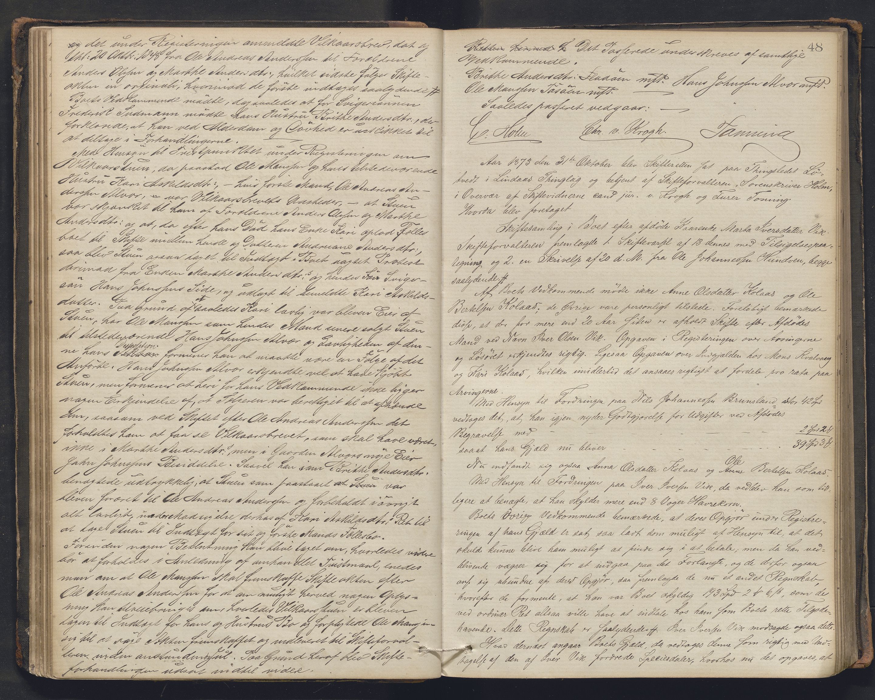 Nordhordland sorenskrivar, AV/SAB-A-2901/1/H/Hc/L0002: Skifteforhandlingsprotokollar, 1871-1878, p. 48