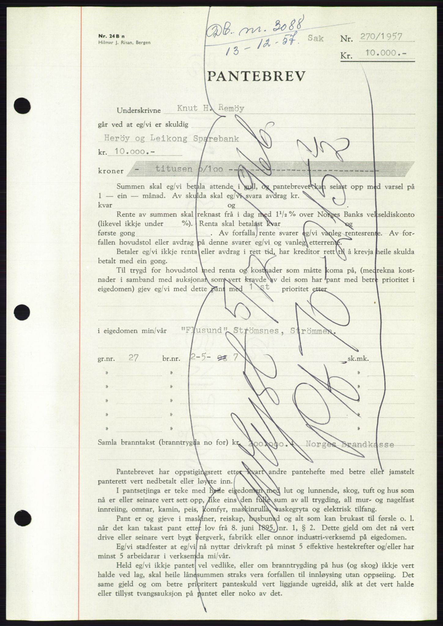 Søre Sunnmøre sorenskriveri, AV/SAT-A-4122/1/2/2C/L0130: Mortgage book no. 18B, 1957-1958, Diary no: : 3088/1957