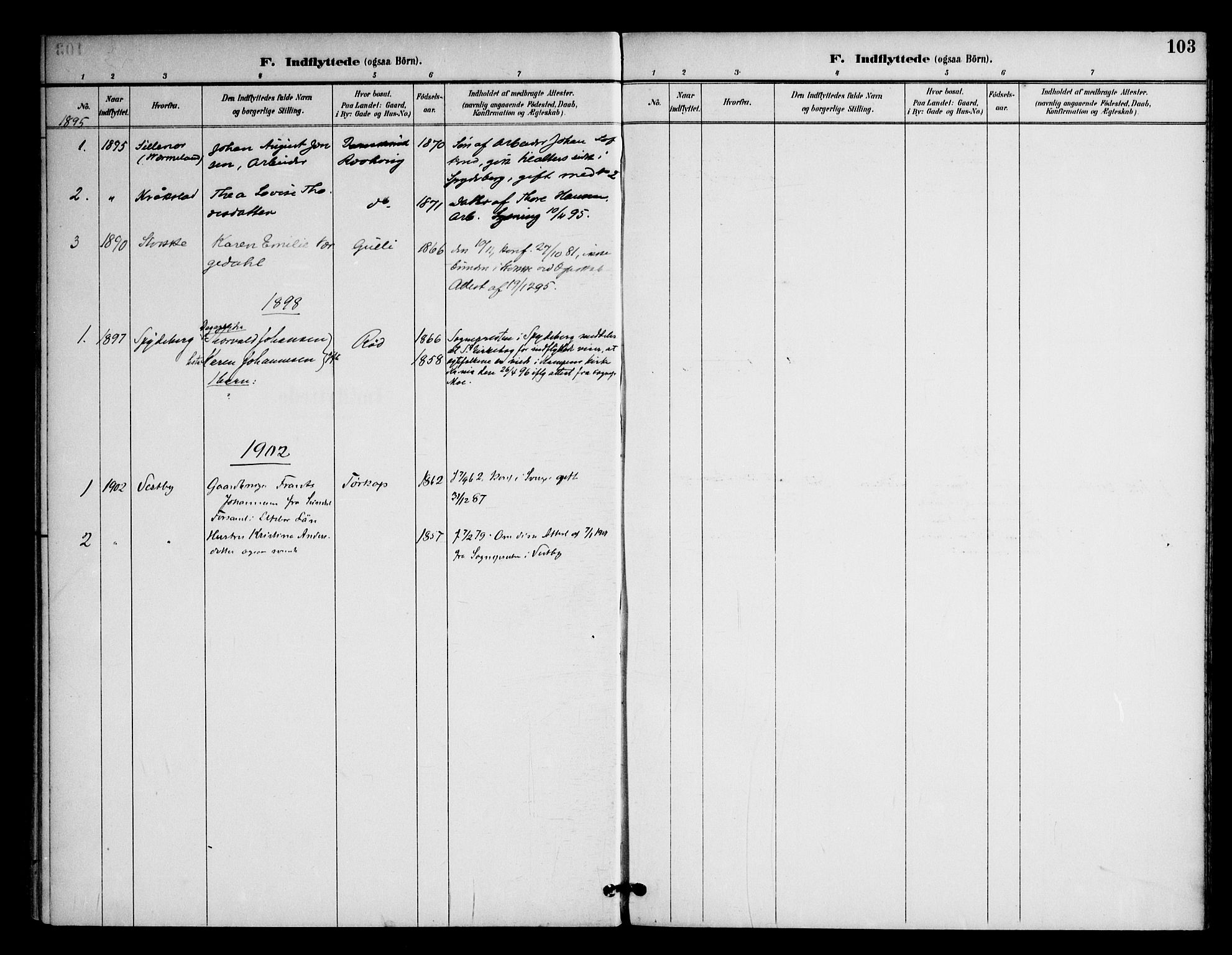 Ås prestekontor Kirkebøker, AV/SAO-A-10894/F/Fc/L0002: Parish register (official) no. III 2, 1892-1924, p. 103