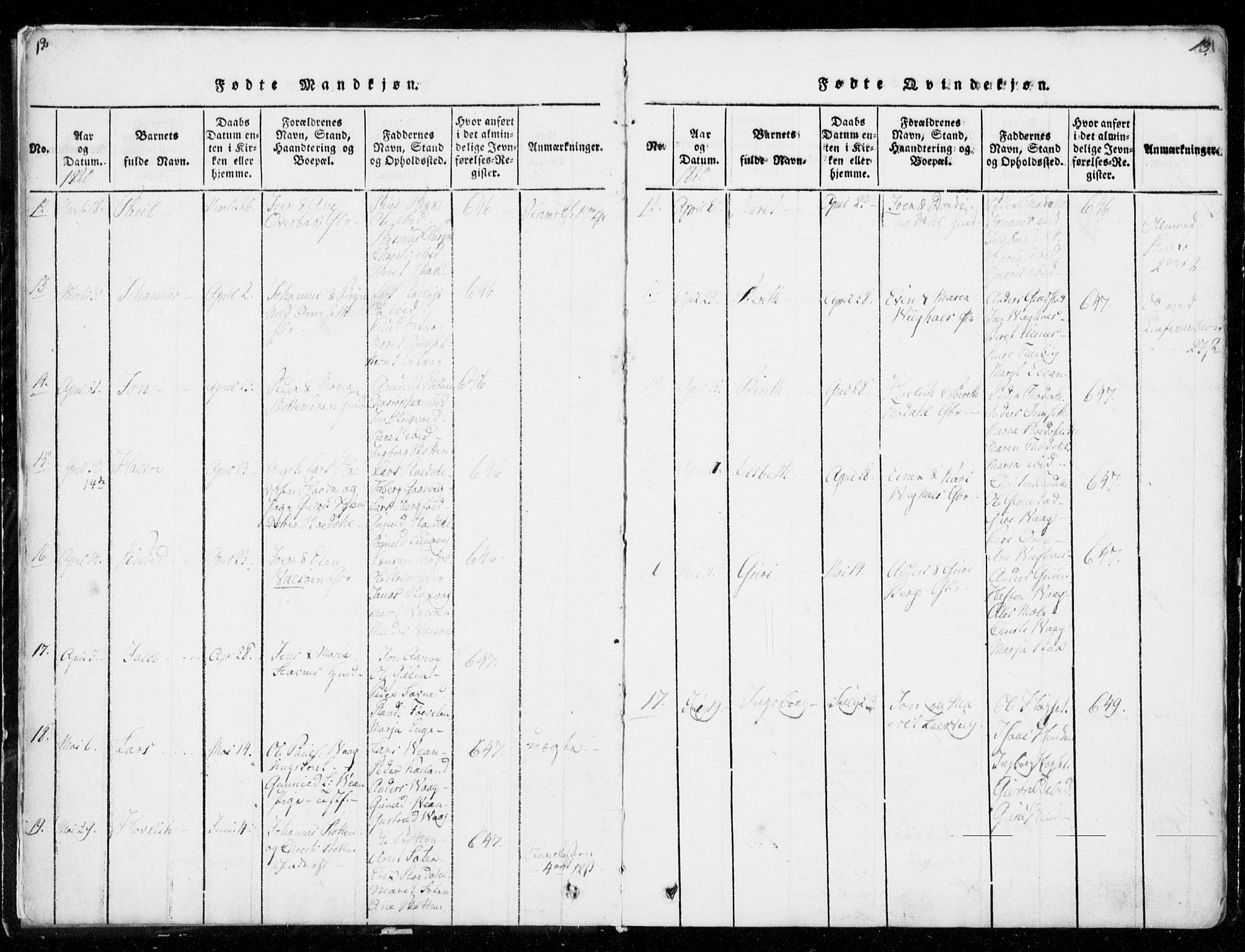 Ministerialprotokoller, klokkerbøker og fødselsregistre - Møre og Romsdal, AV/SAT-A-1454/578/L0903: Parish register (official) no. 578A02, 1819-1838, p. 12-13