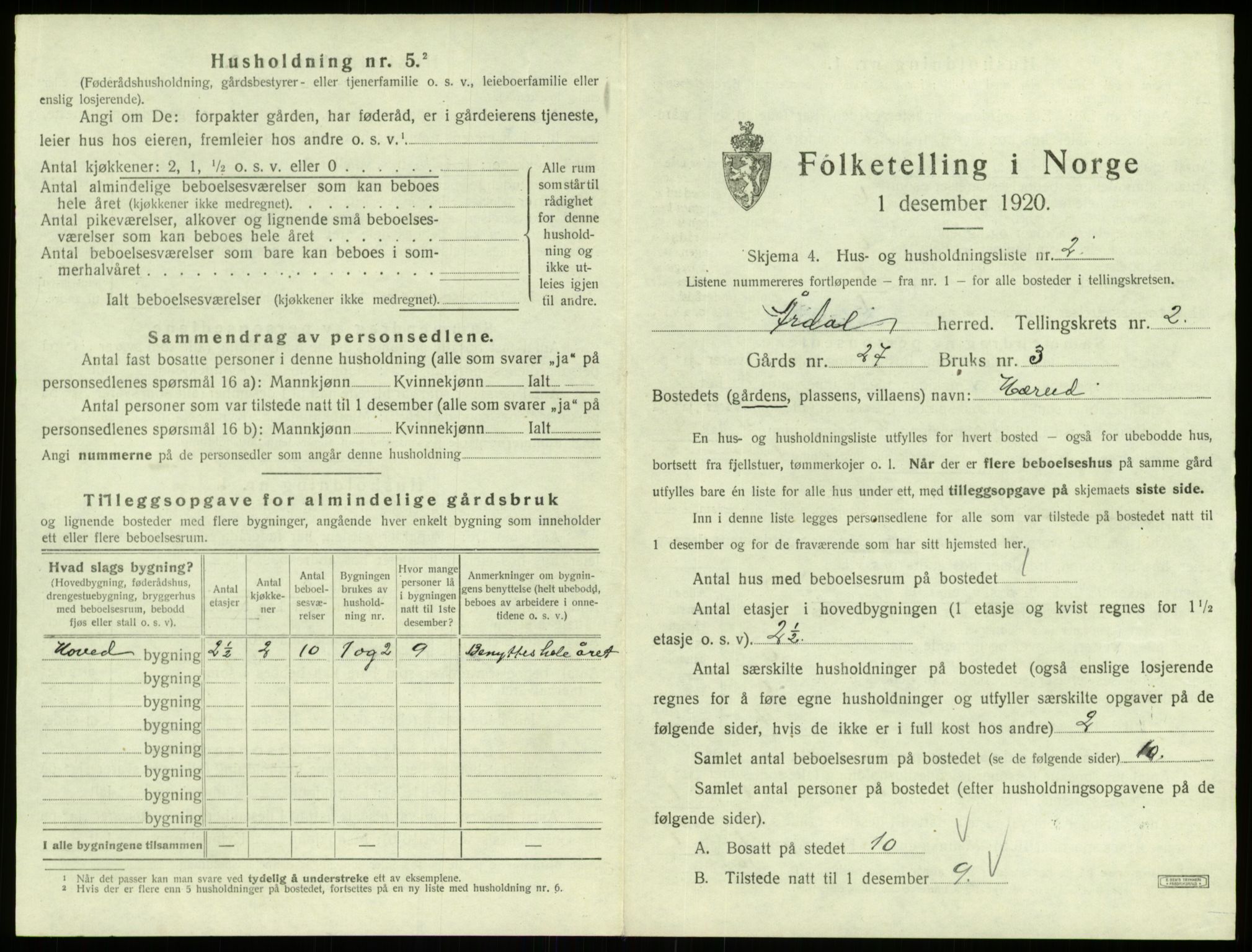 SAB, 1920 census for Årdal, 1920, p. 97