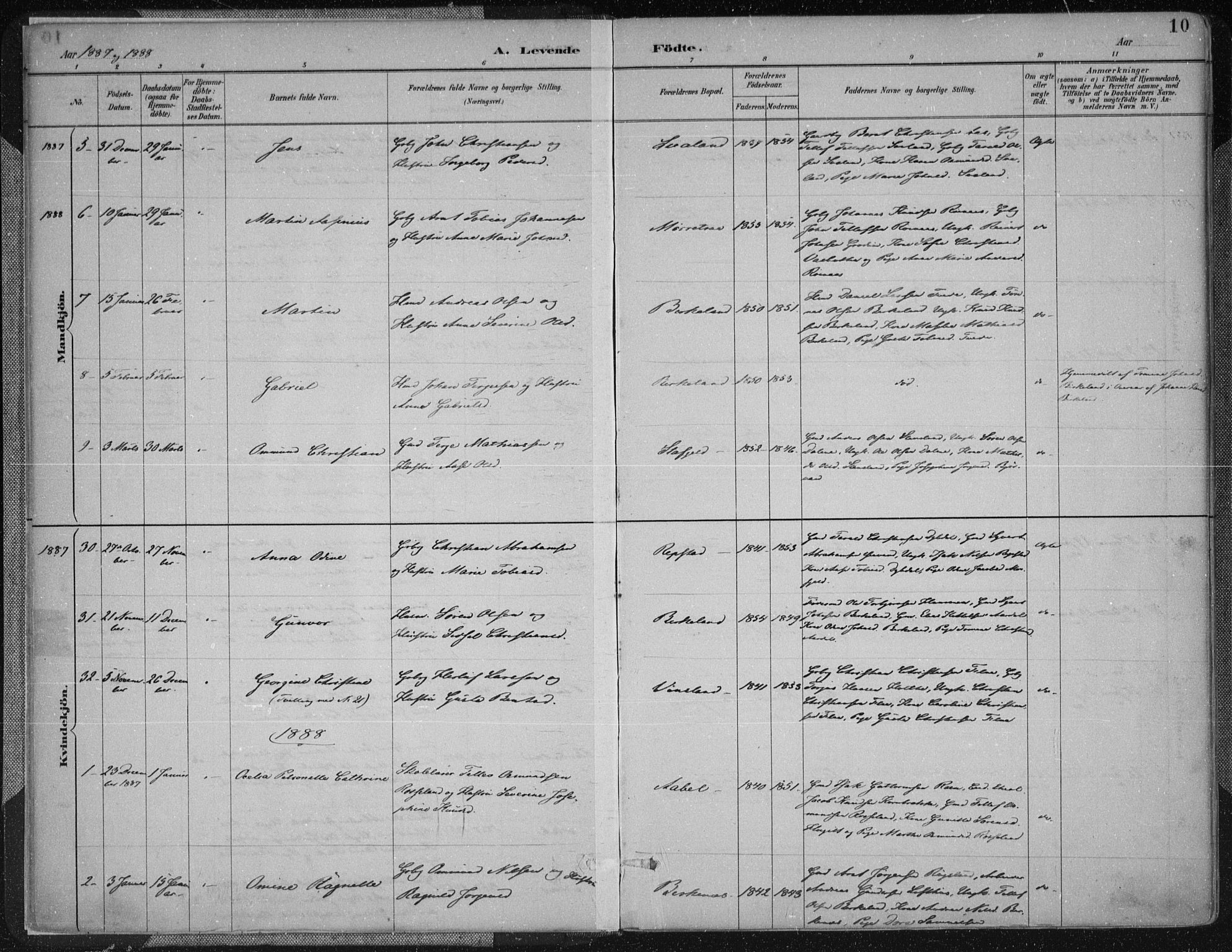 Birkenes sokneprestkontor, SAK/1111-0004/F/Fa/L0005: Parish register (official) no. A 5, 1887-1907, p. 10