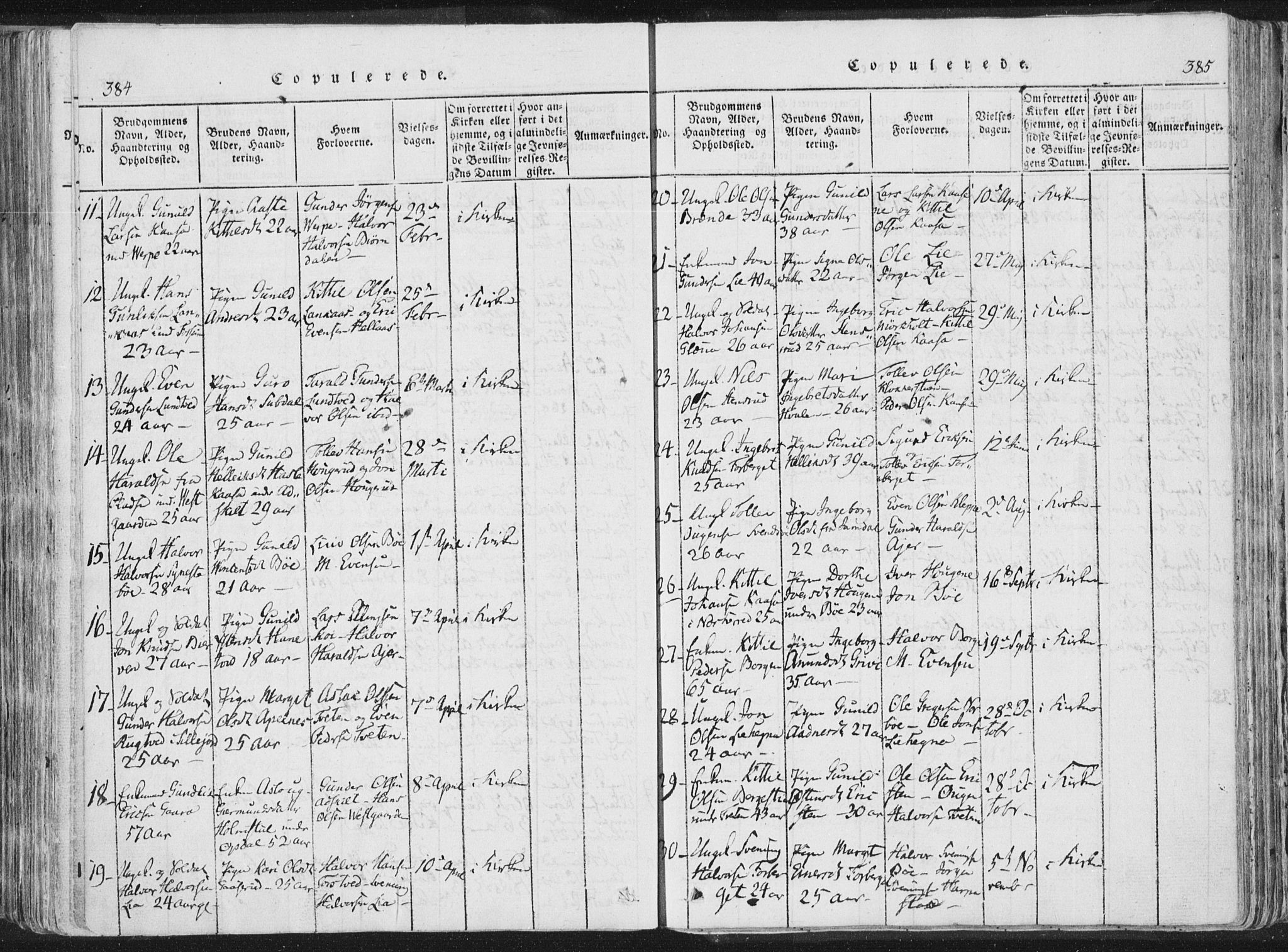Bø kirkebøker, SAKO/A-257/F/Fa/L0006: Parish register (official) no. 6, 1815-1831, p. 384-385