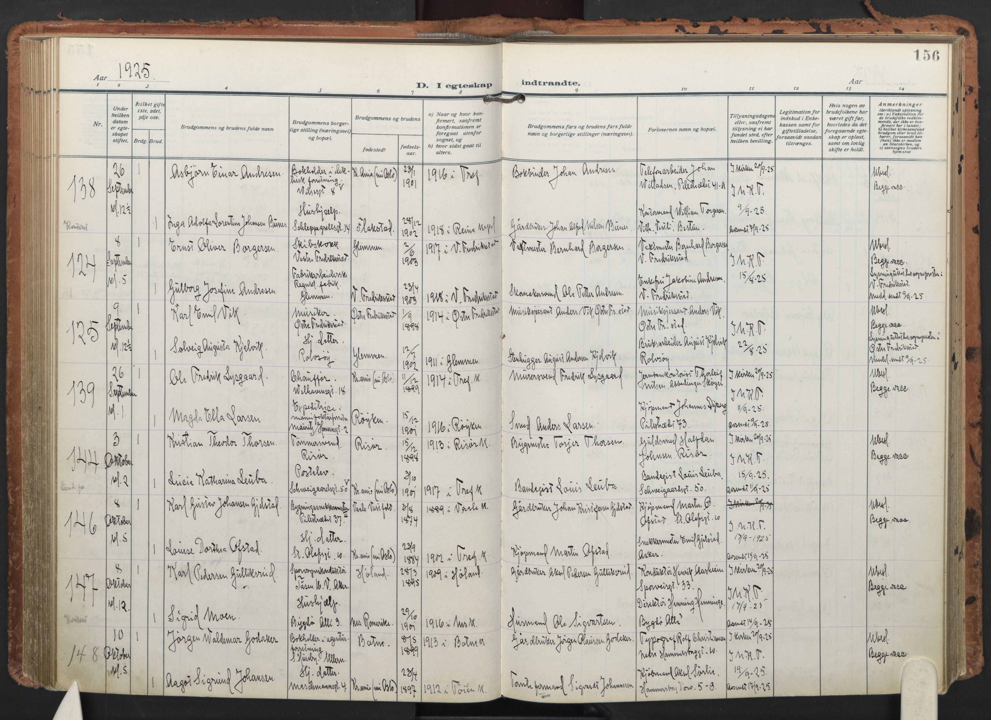 Trefoldighet prestekontor Kirkebøker, AV/SAO-A-10882/F/Fc/L0008: Parish register (official) no. III 8, 1920-1932, p. 156