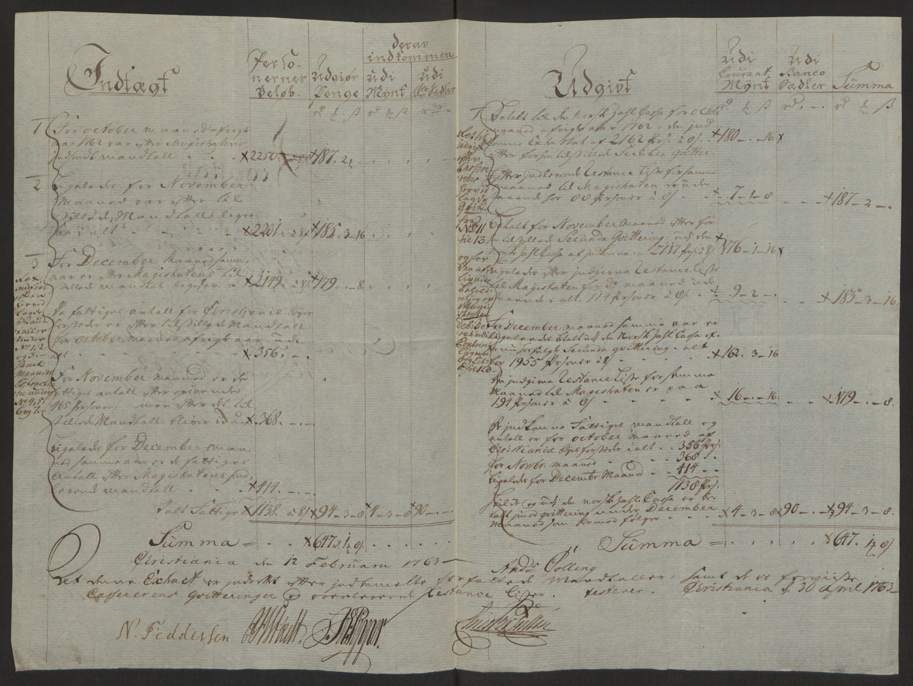 Rentekammeret inntil 1814, Reviderte regnskaper, Byregnskaper, RA/EA-4066/R/Re/L0071/0001: [E13] Kontribusjonsregnskap / Ekstraskatt, 1762, p. 8