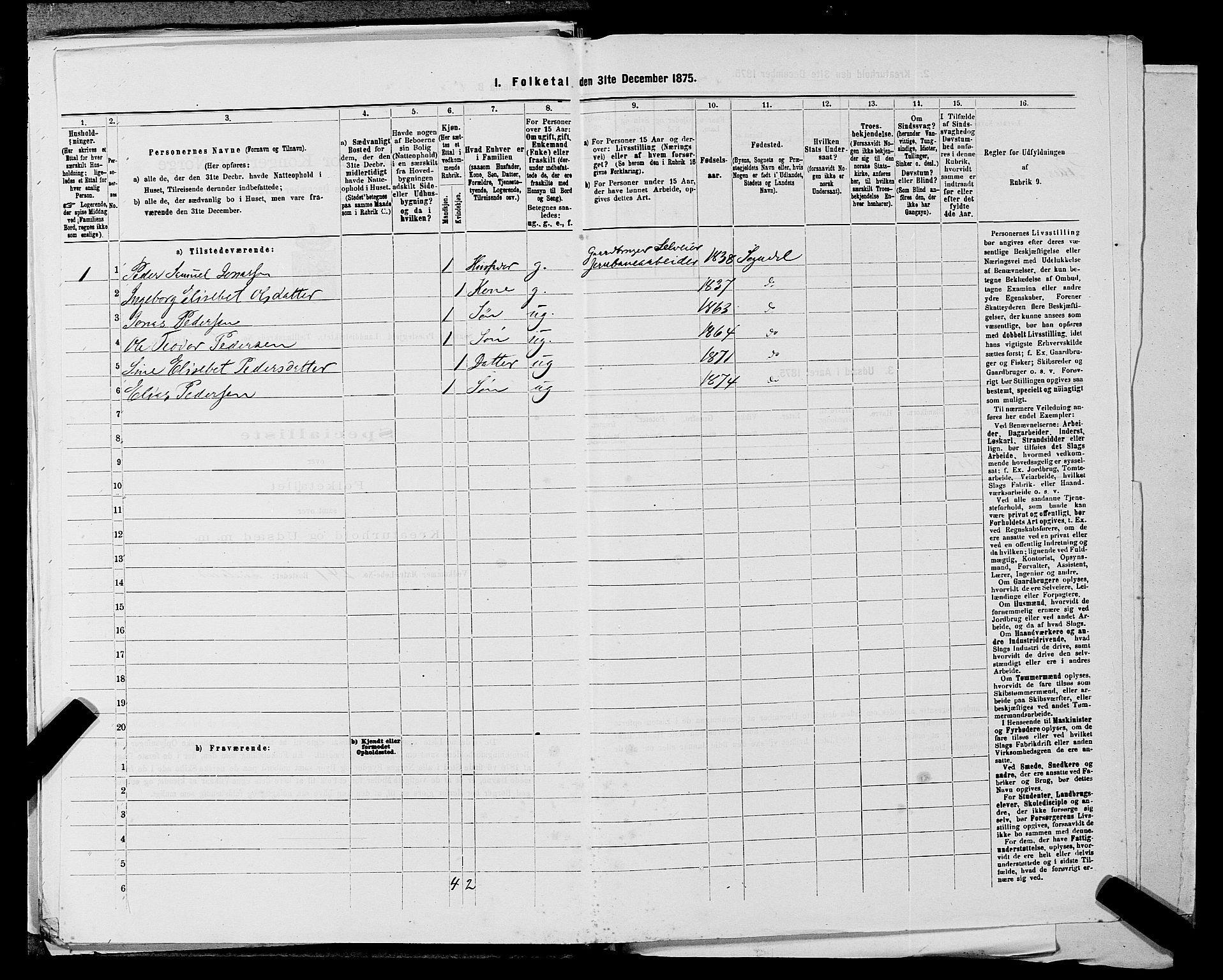 SAST, 1875 census for 1111L Sokndal/Sokndal, 1875, p. 708