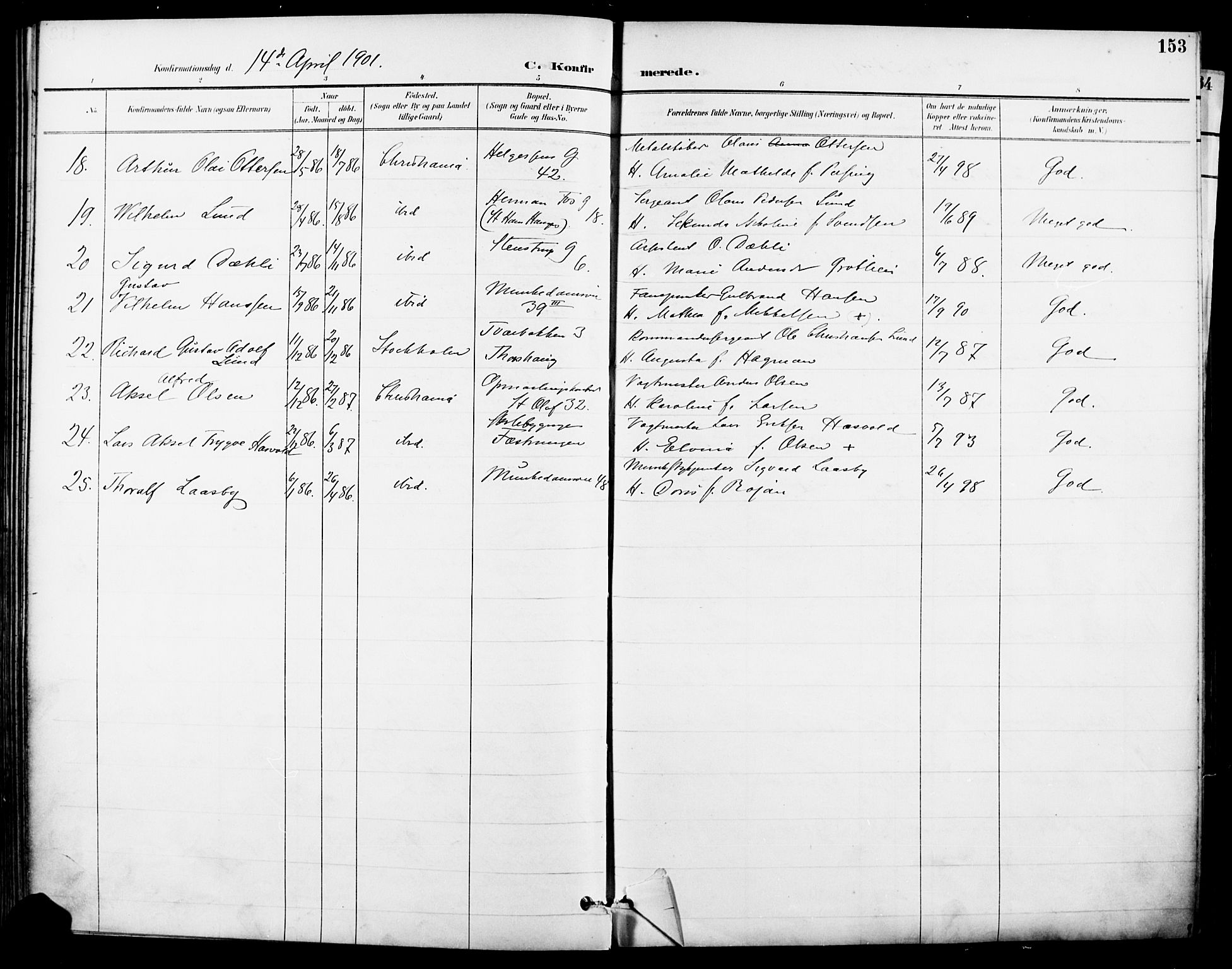 Garnisonsmenigheten Kirkebøker, AV/SAO-A-10846/F/Fa/L0013: Parish register (official) no. 13, 1894-1904, p. 153