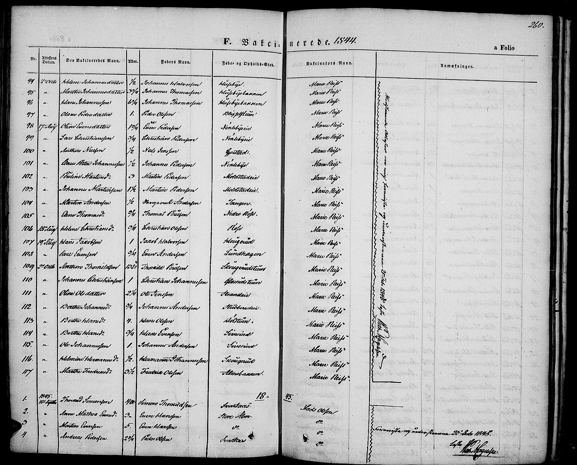 Vestre Toten prestekontor, SAH/PREST-108/H/Ha/Haa/L0004: Parish register (official) no. 4, 1844-1849, p. 260