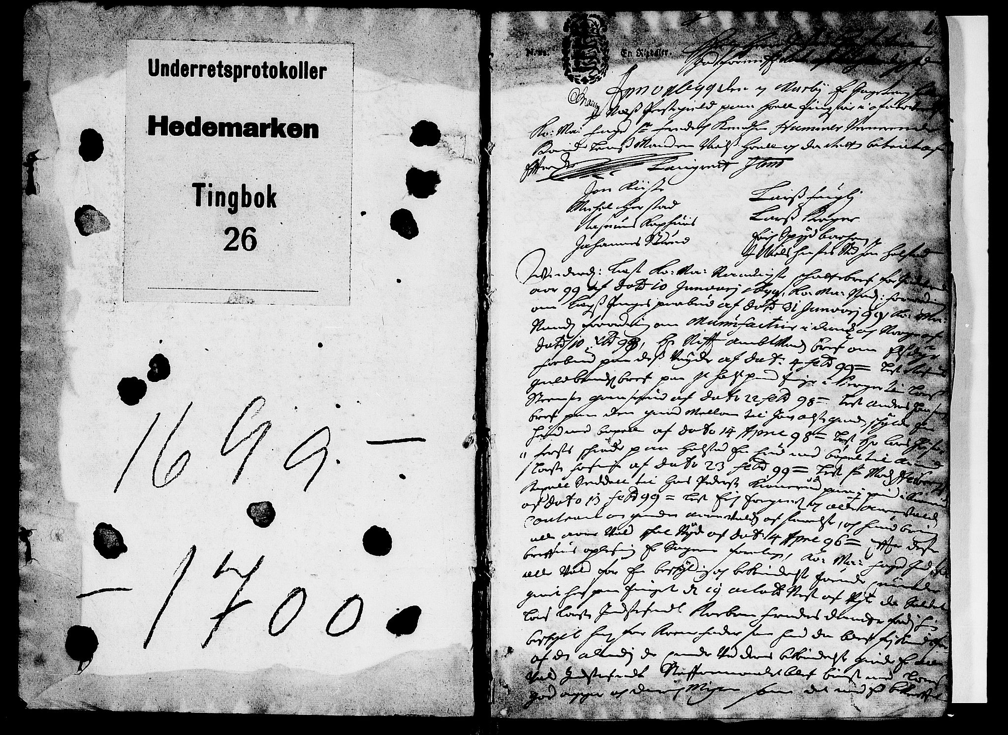 Hedemarken sorenskriveri, SAH/TING-034/G/Gb/L0027: Tingbok, 1699-1700, p. 1