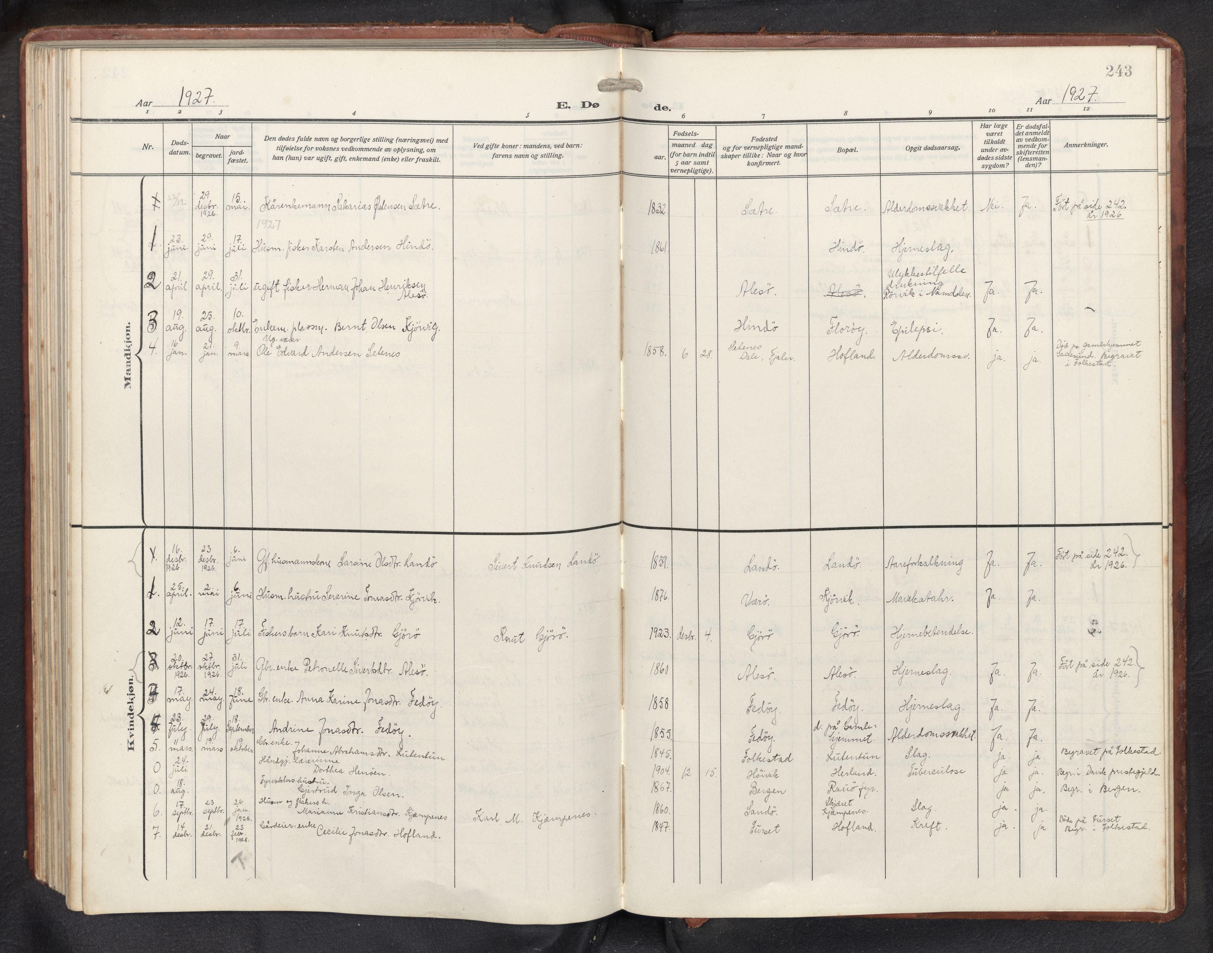 Askvoll sokneprestembete, AV/SAB-A-79501/H/Hab/Habb/L0002: Parish register (copy) no. B 2, 1910-1947, p. 242b-243a