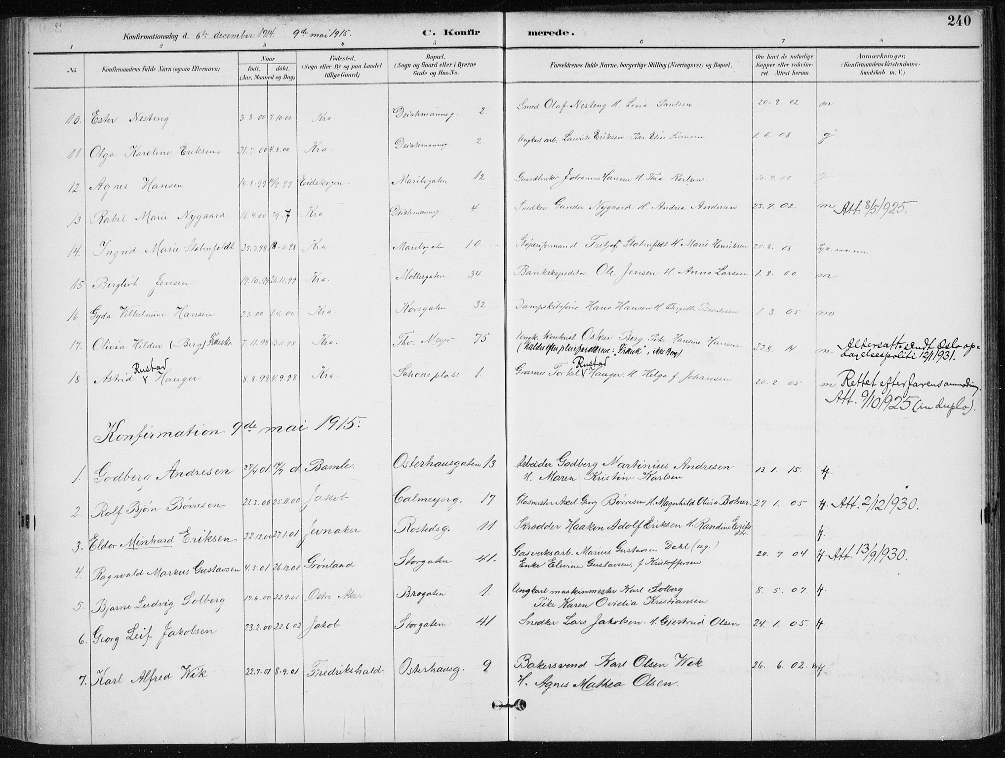 Jakob prestekontor Kirkebøker, SAO/A-10850/F/Fa/L0008: Parish register (official) no. 8, 1892-1924, p. 240