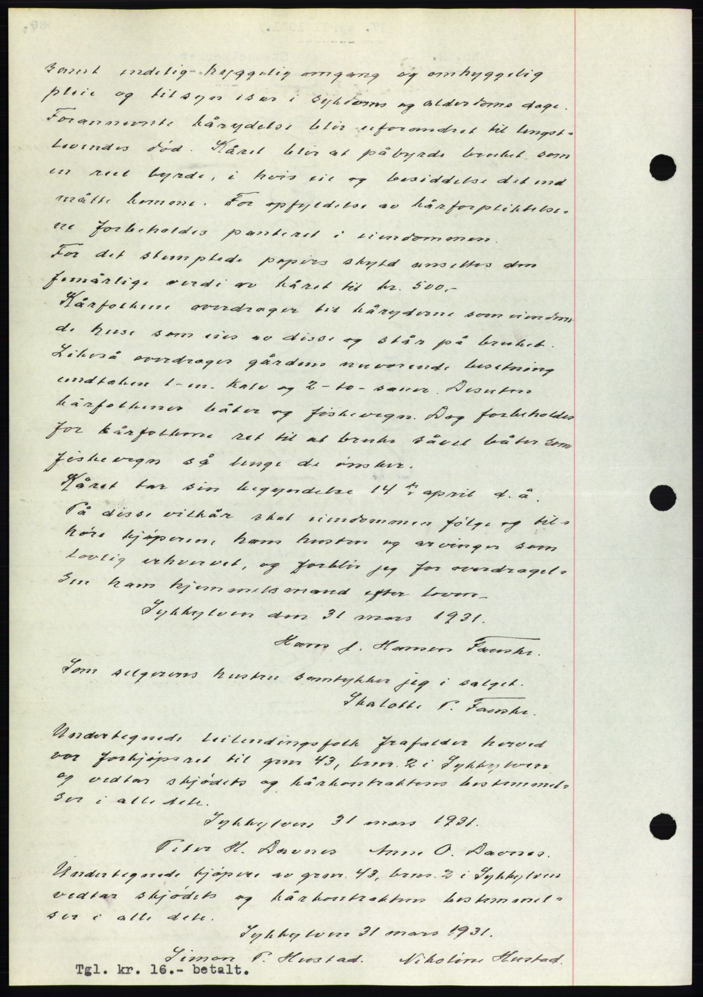 Nordre Sunnmøre sorenskriveri, AV/SAT-A-0006/1/2/2C/2Ca/L0048: Mortgage book no. 48, 1931-1931, Deed date: 27.04.1931