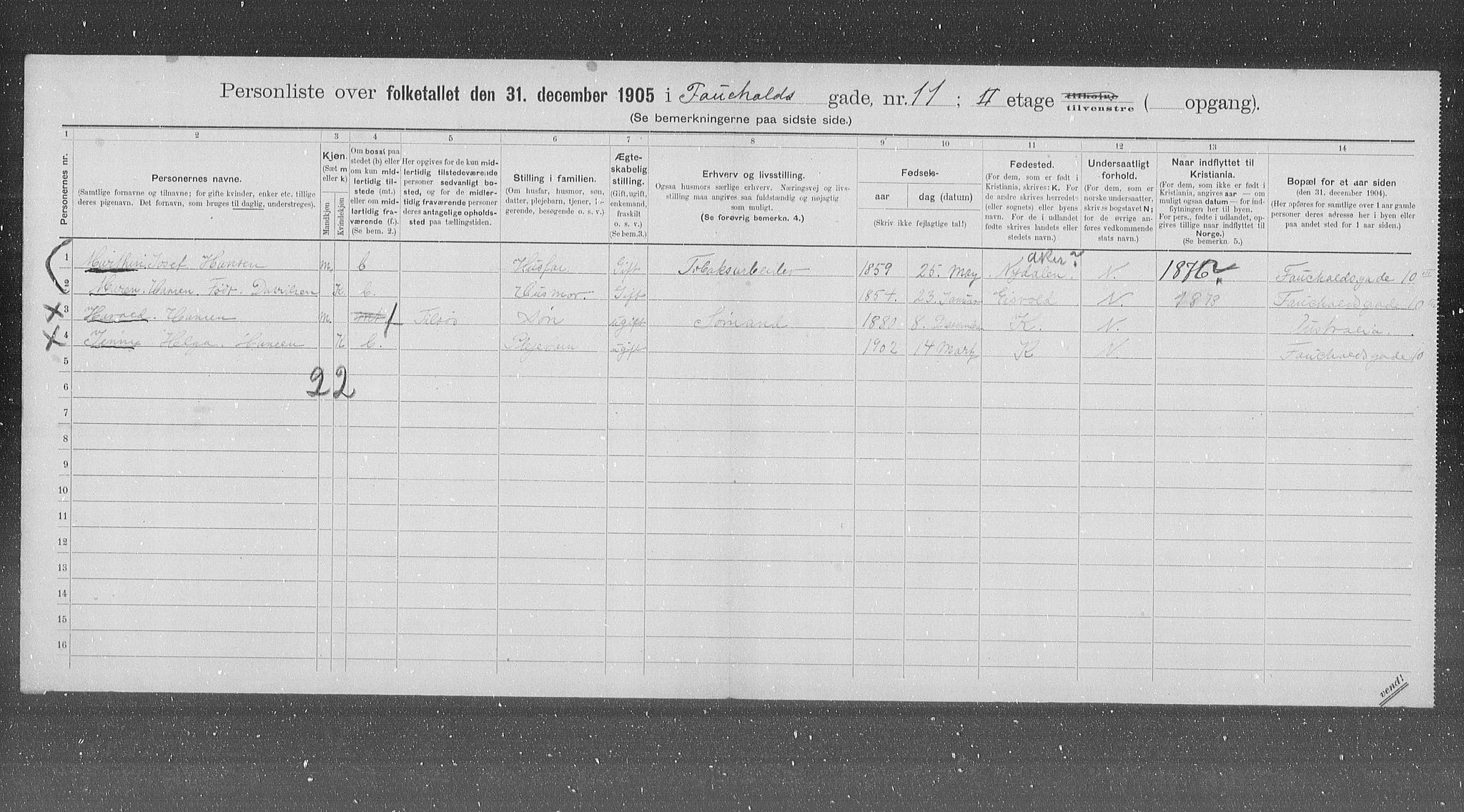 OBA, Municipal Census 1905 for Kristiania, 1905, p. 12422