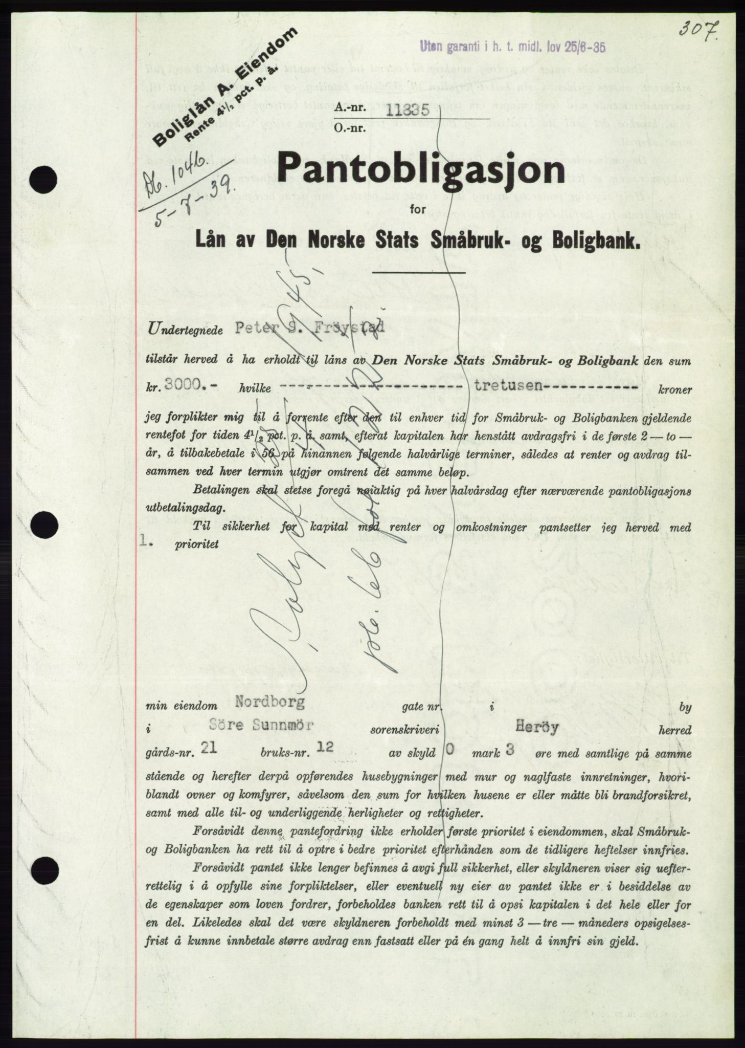 Søre Sunnmøre sorenskriveri, AV/SAT-A-4122/1/2/2C/L0068: Mortgage book no. 62, 1939-1939, Diary no: : 1046/1939