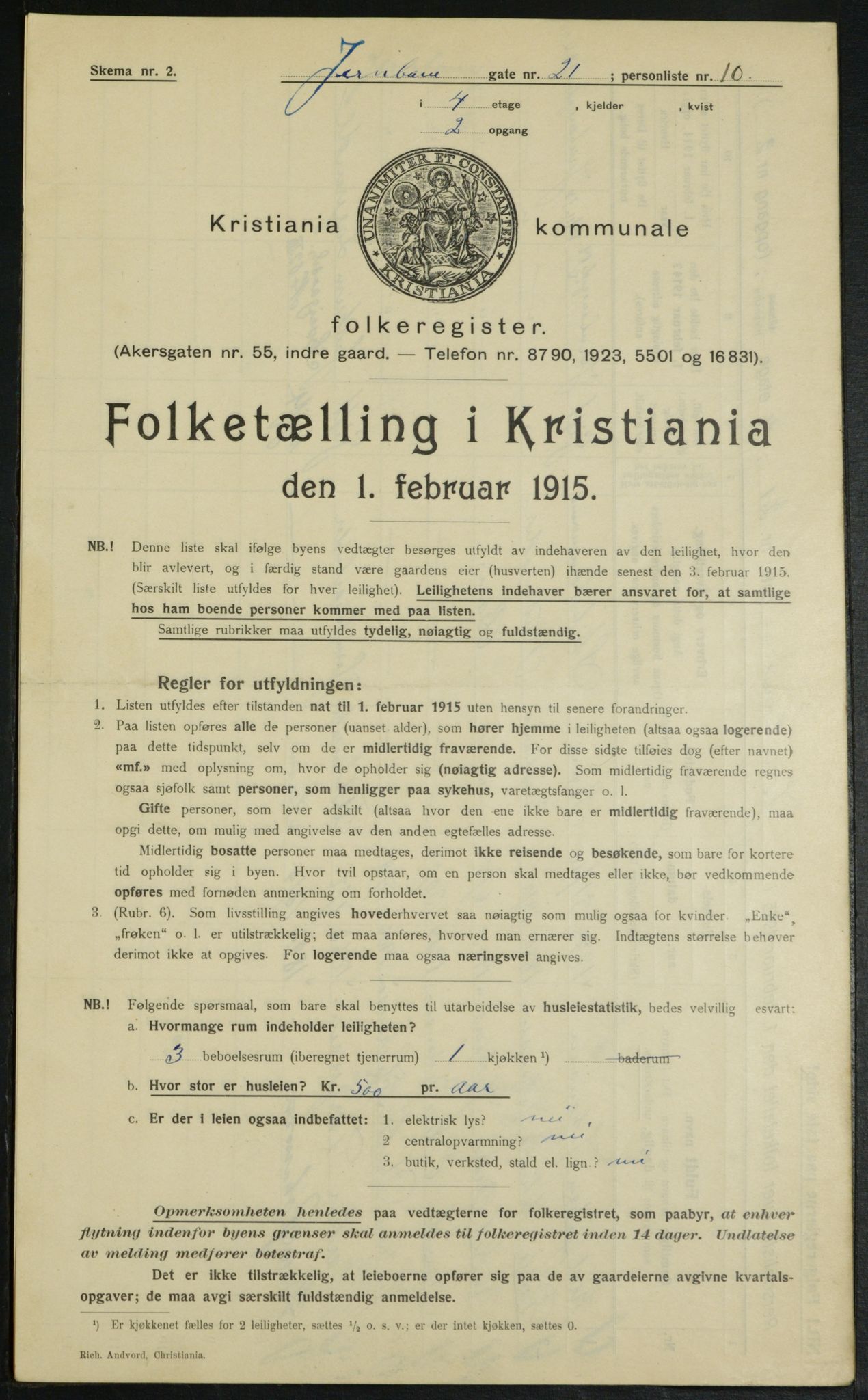 OBA, Municipal Census 1915 for Kristiania, 1915, p. 46446