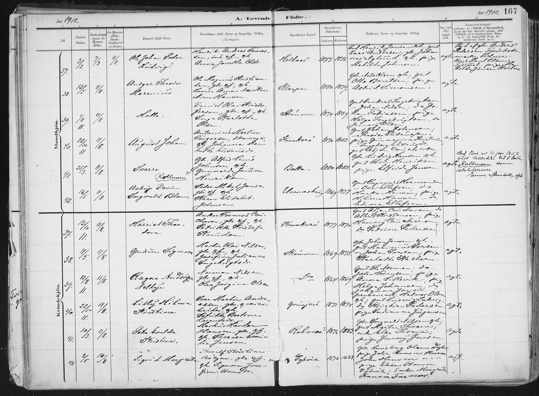 Ibestad sokneprestembete, SATØ/S-0077/H/Ha/Haa/L0017kirke: Parish register (official) no. 17, 1901-1914, p. 167