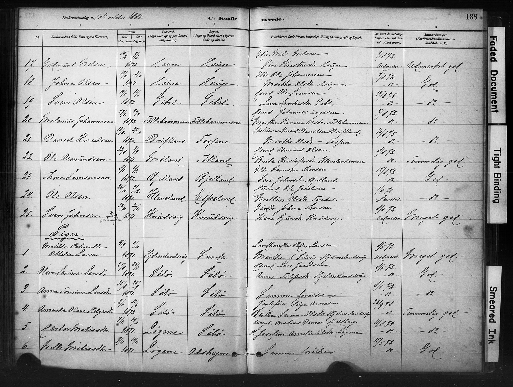 Hjelmeland sokneprestkontor, AV/SAST-A-101843/01/IV/L0014: Parish register (official) no. A 14, 1879-1900, p. 138