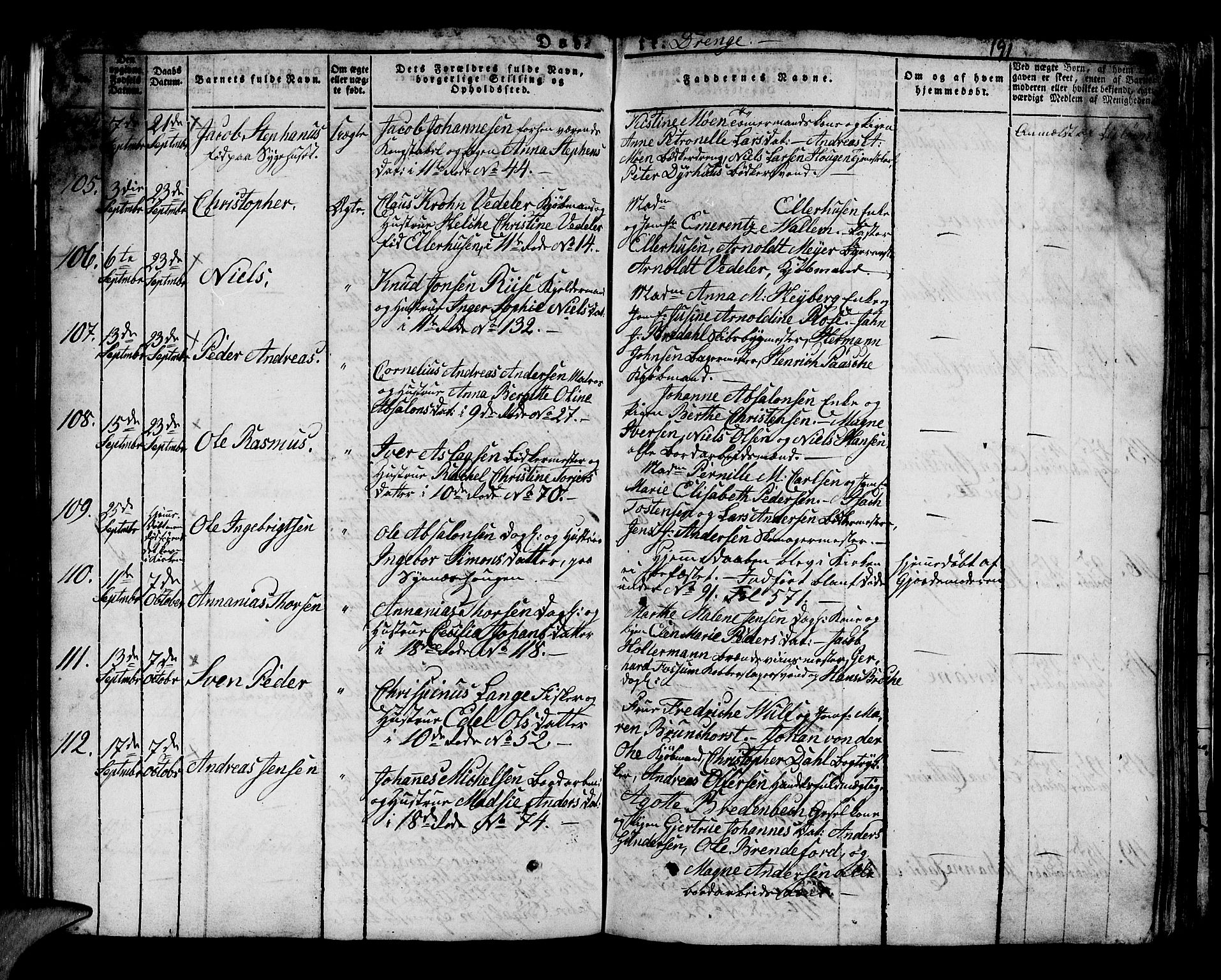 Domkirken sokneprestembete, AV/SAB-A-74801/H/Hab/L0005: Parish register (copy) no. A 5, 1821-1830, p. 191