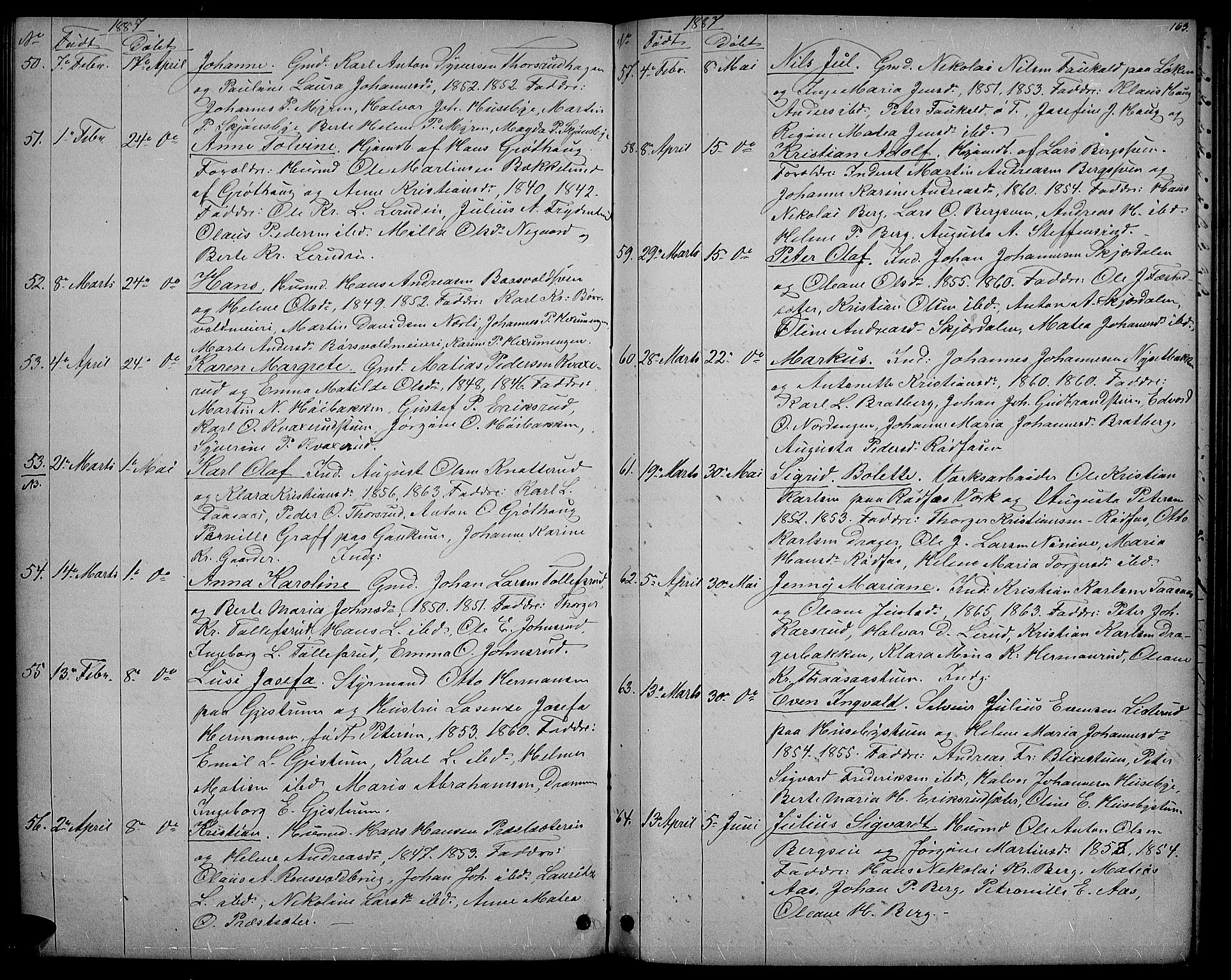 Vestre Toten prestekontor, AV/SAH-PREST-108/H/Ha/Hab/L0006: Parish register (copy) no. 6, 1870-1887, p. 163