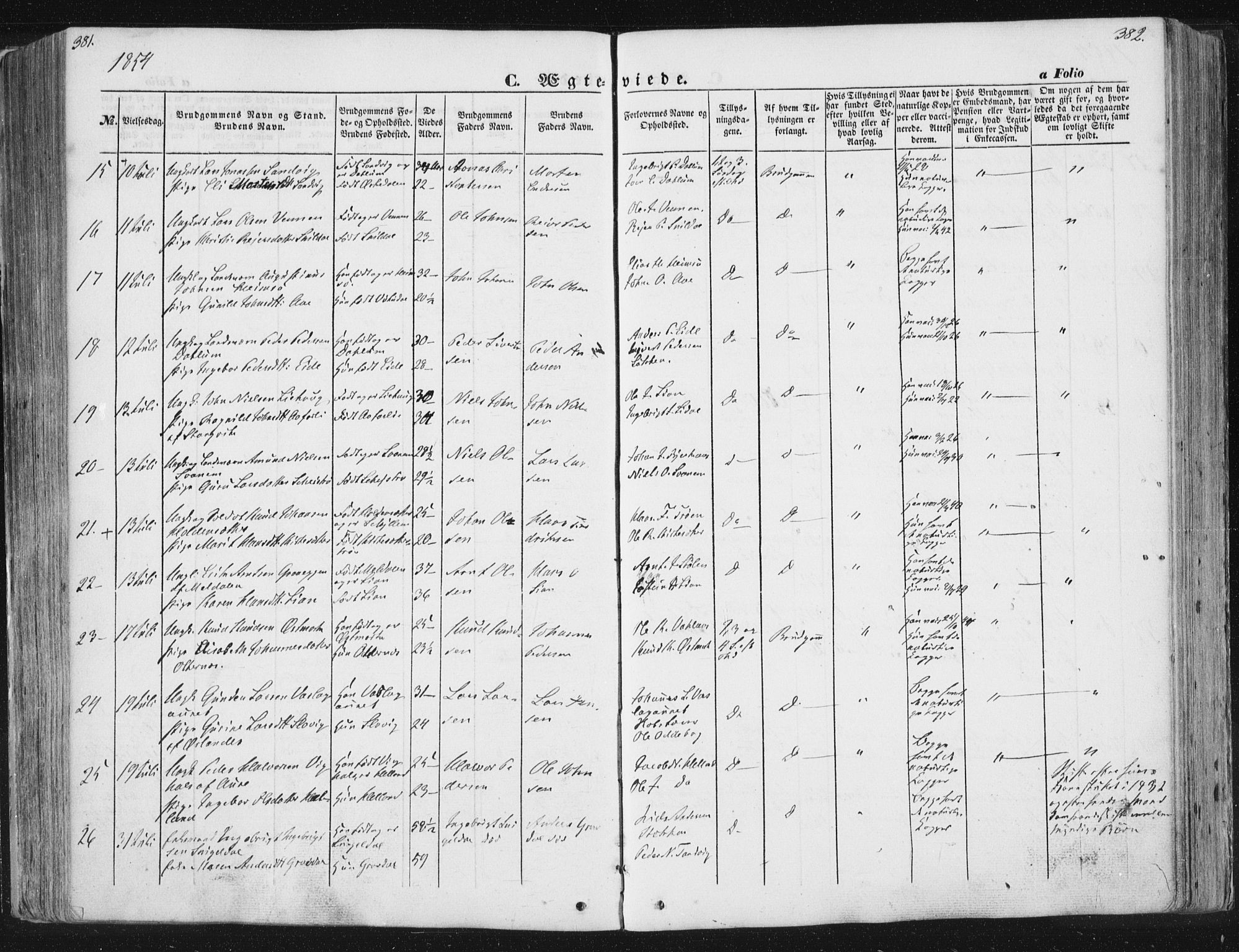 Ministerialprotokoller, klokkerbøker og fødselsregistre - Sør-Trøndelag, SAT/A-1456/630/L0494: Parish register (official) no. 630A07, 1852-1868, p. 381-382