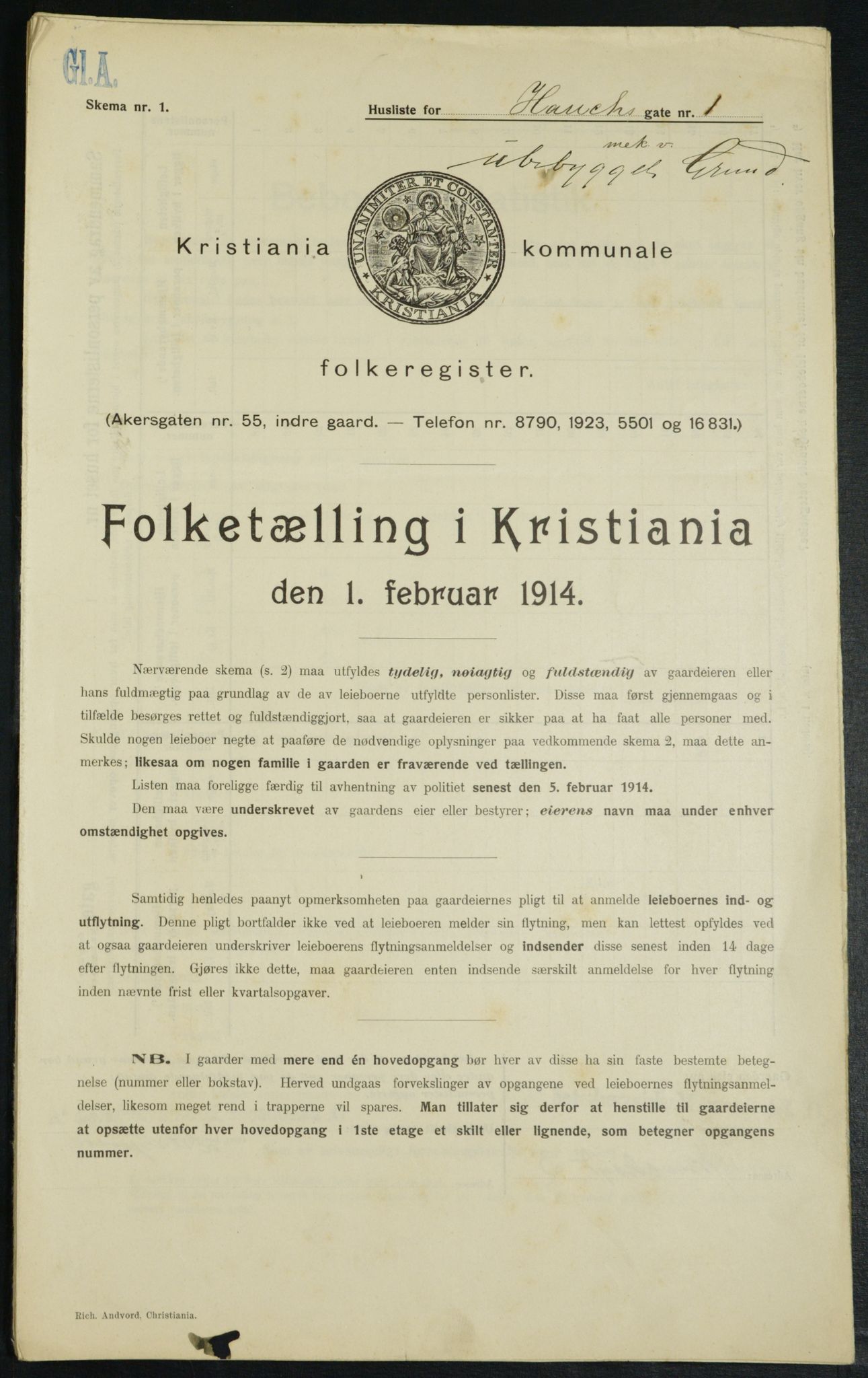 OBA, Municipal Census 1914 for Kristiania, 1914, p. 35109