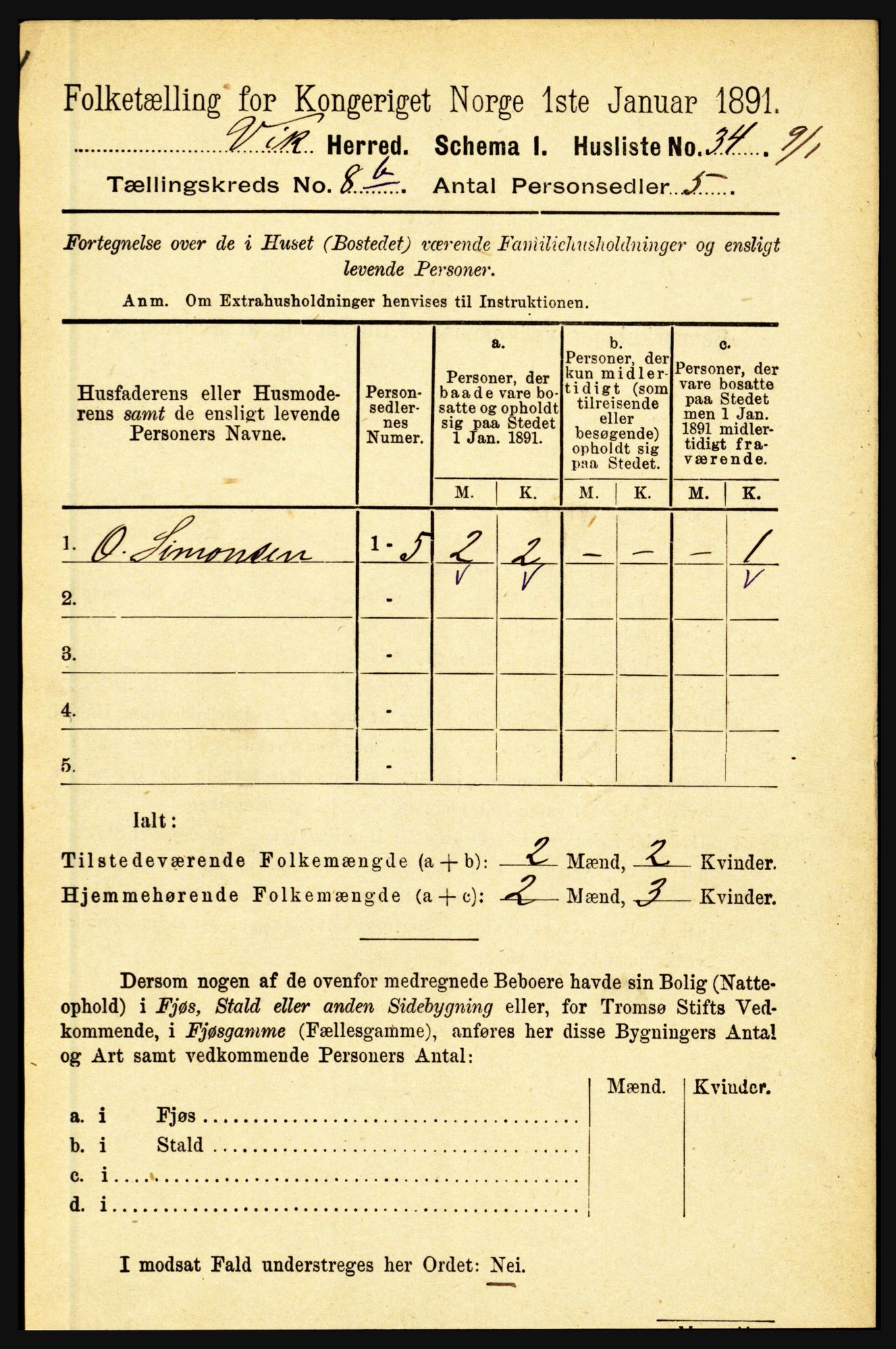 RA, 1891 census for 1417 Vik, 1891, p. 3694