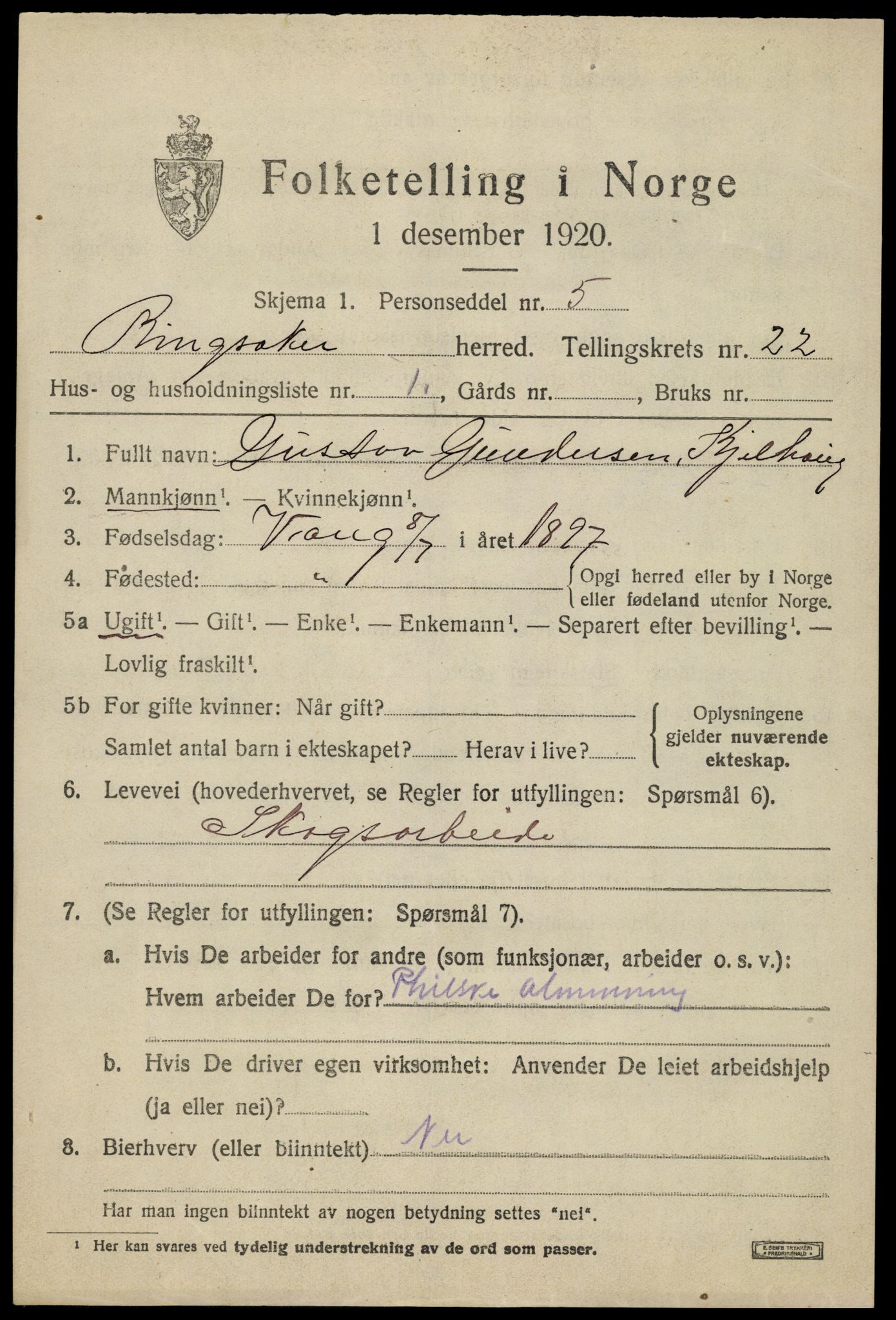 SAH, 1920 census for Ringsaker, 1920, p. 29626