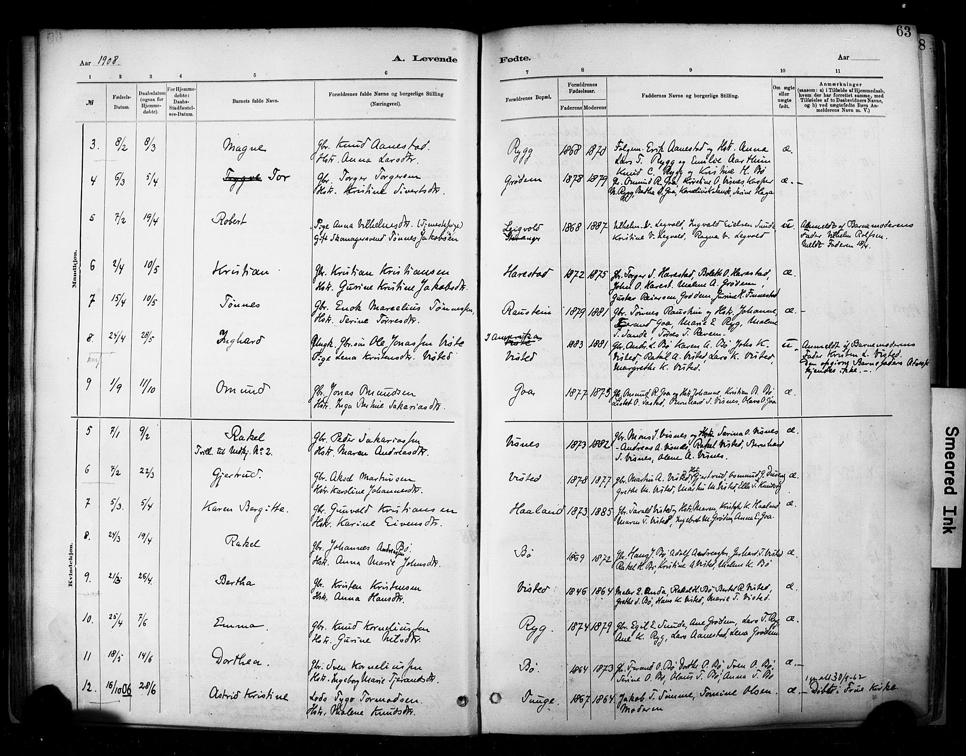 Hetland sokneprestkontor, SAST/A-101826/30/30BA/L0009: Parish register (official) no. A 9, 1882-1918, p. 63