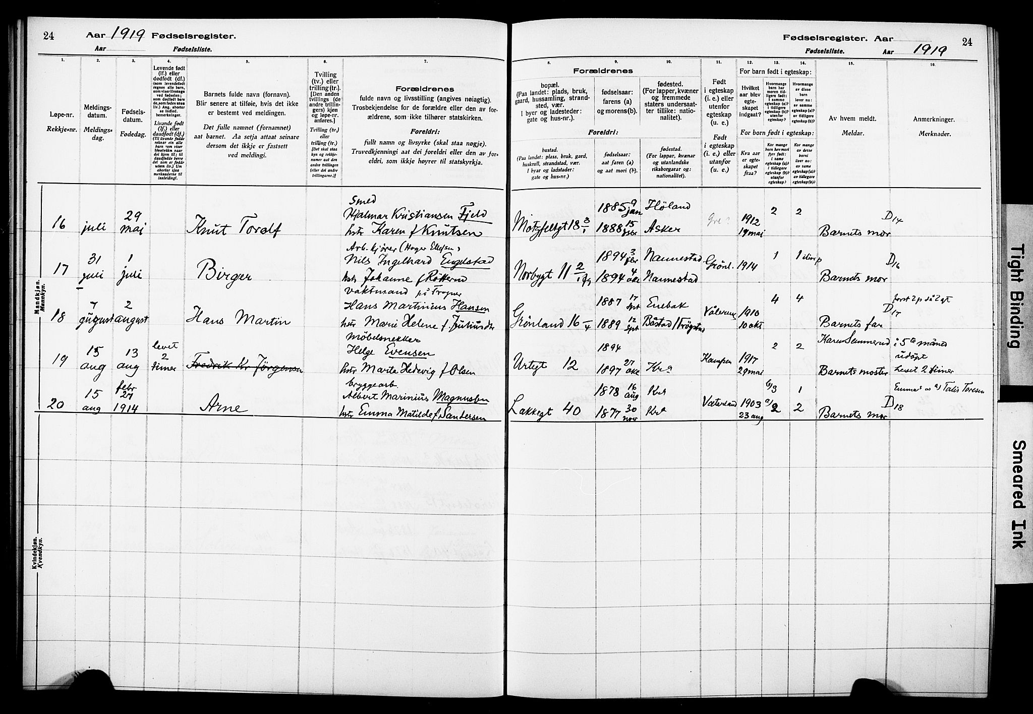 Wexel prestekontor Kirkebøker, AV/SAO-A-10879/J/L0001: Birth register no. 1, 1916-1930, p. 24