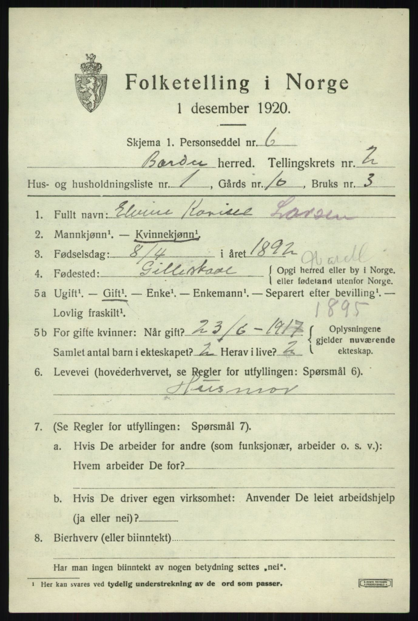 SATØ, 1920 census for Bardu, 1920, p. 956