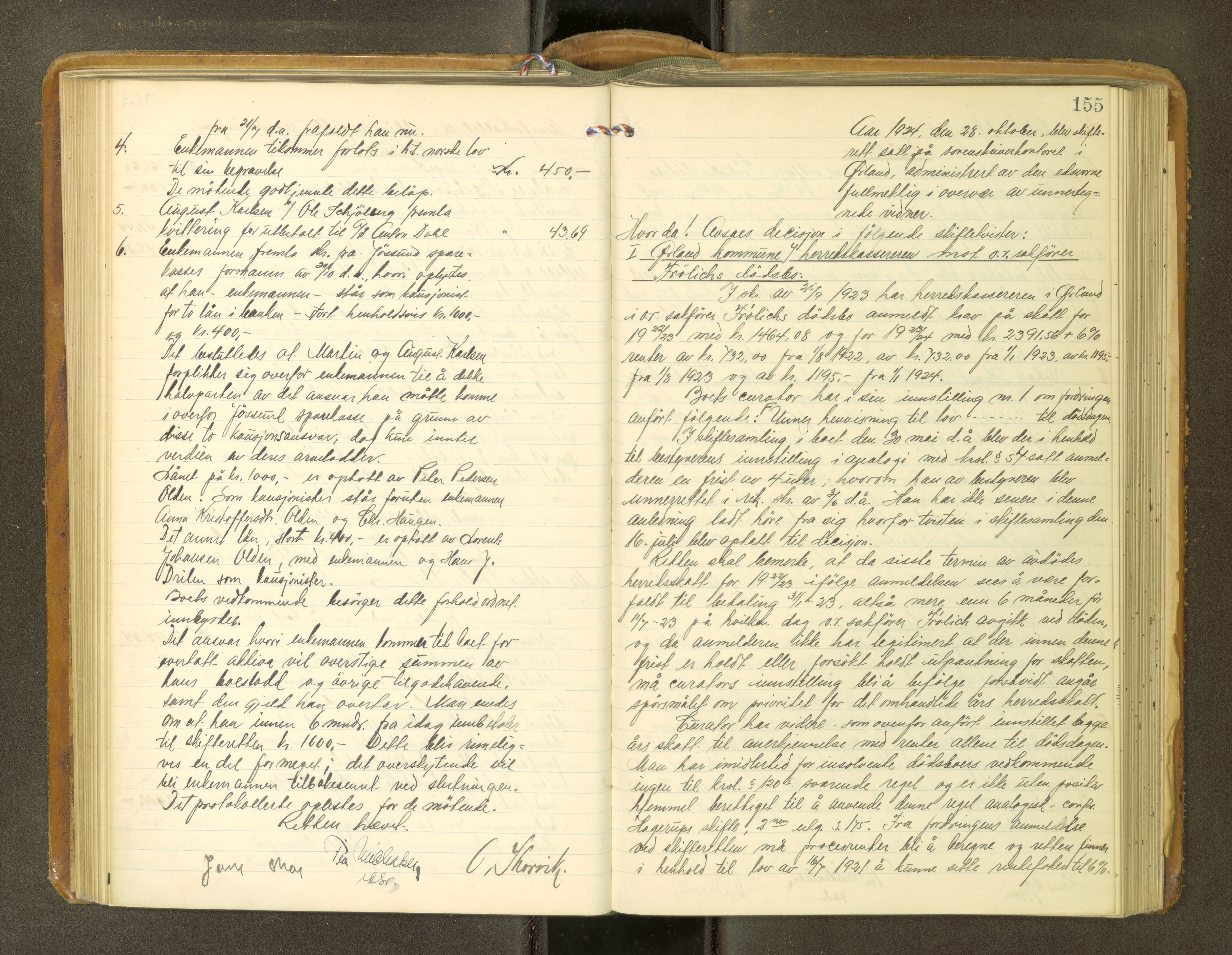 Fosen sorenskriveri, AV/SAT-A-1107/1/3/3B/L0013: Skiftebehandlingsprotokoll, 1923-1927, p. 155