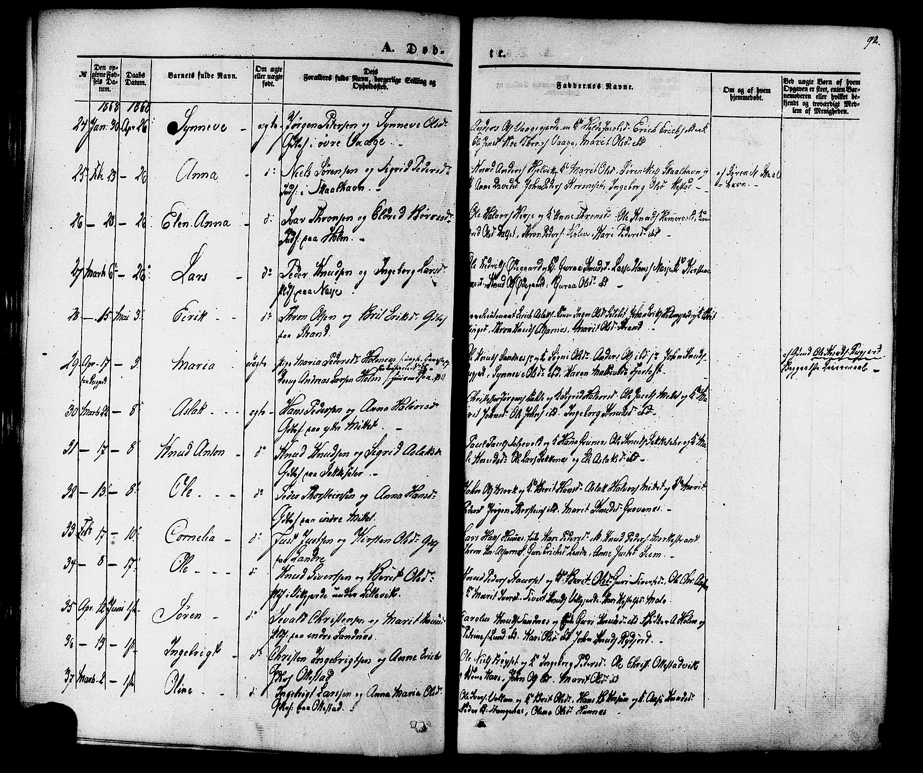 Ministerialprotokoller, klokkerbøker og fødselsregistre - Møre og Romsdal, AV/SAT-A-1454/547/L0603: Parish register (official) no. 547A05, 1846-1877, p. 92