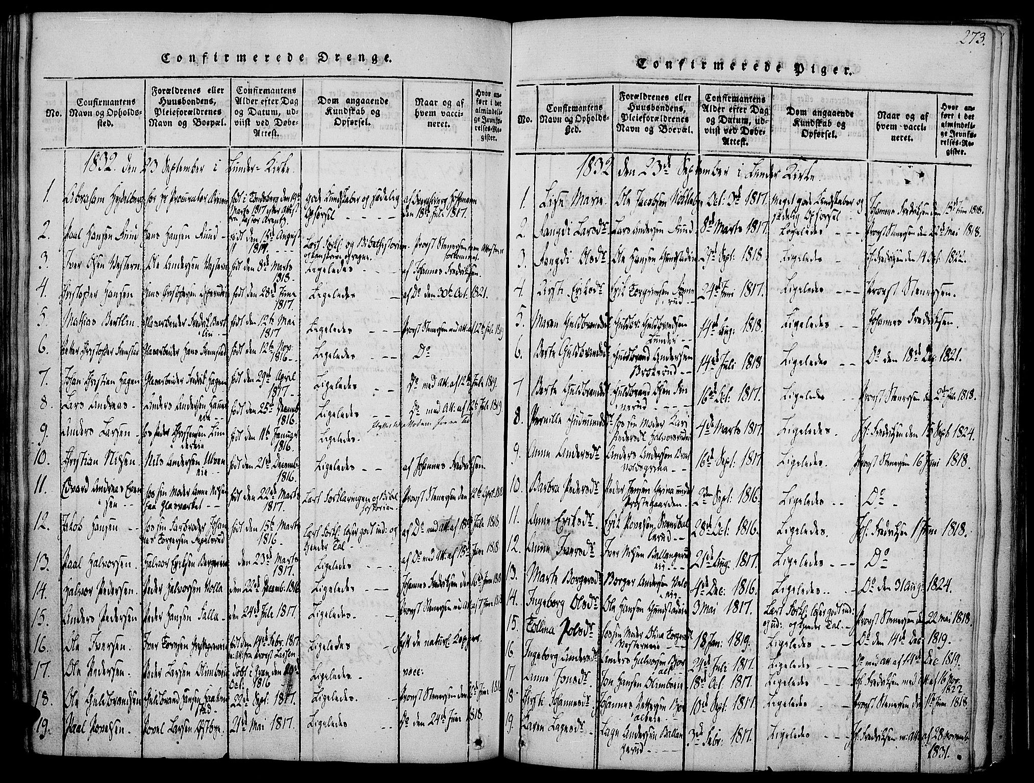Jevnaker prestekontor, SAH/PREST-116/H/Ha/Haa/L0005: Parish register (official) no. 5, 1815-1837, p. 273