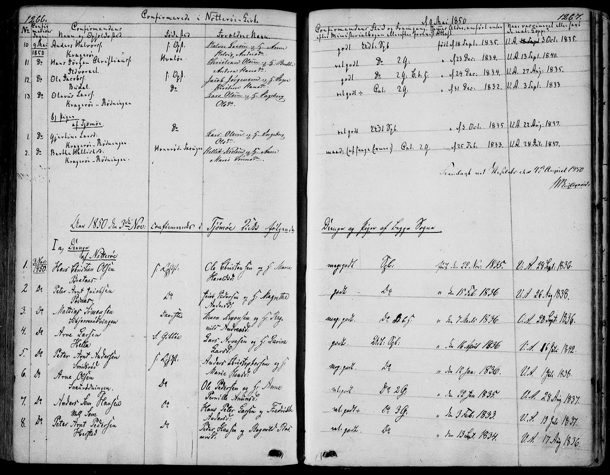 Nøtterøy kirkebøker, AV/SAKO-A-354/F/Fa/L0005: Parish register (official) no. I 5, 1839-1852, p. 1266-1267