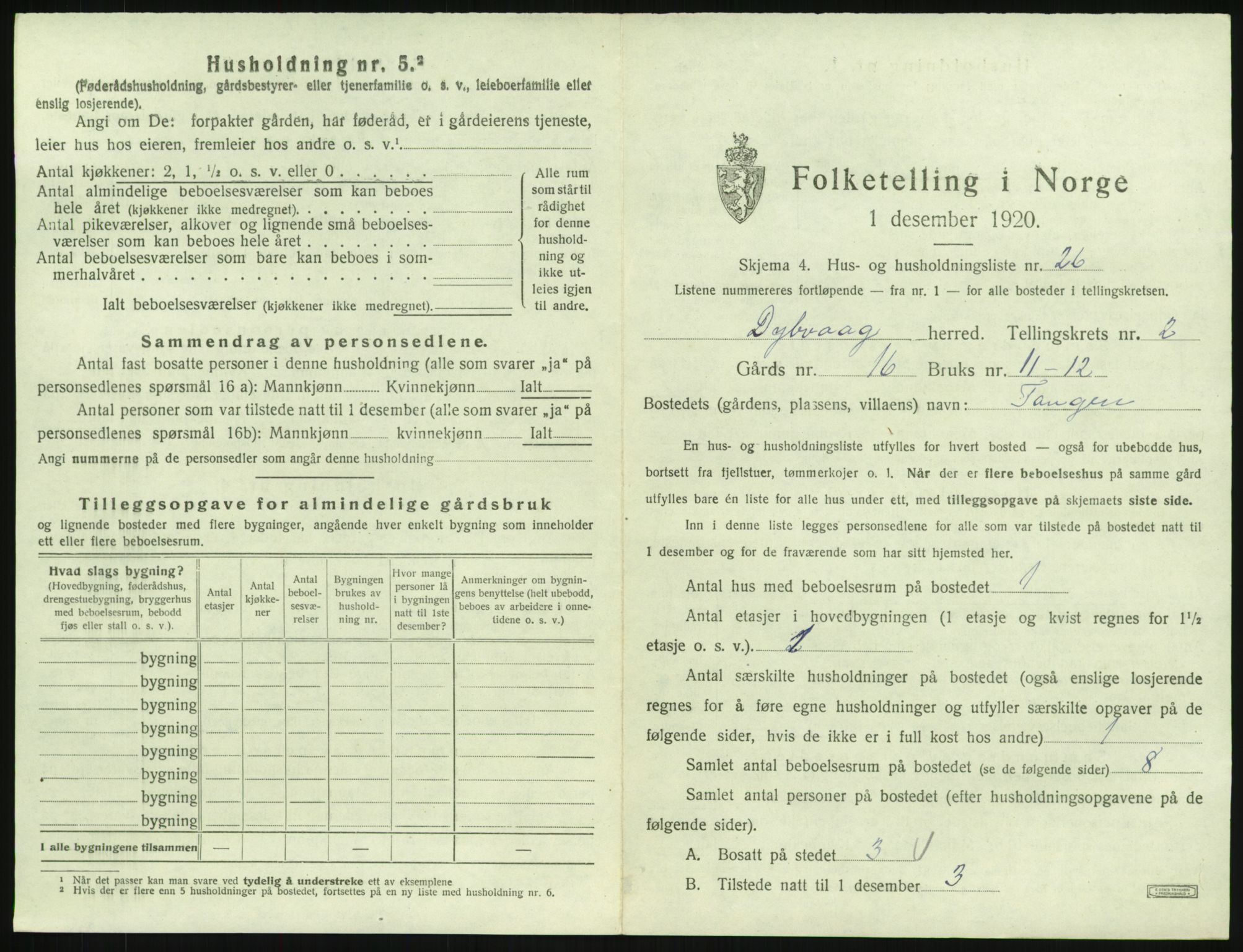 SAK, 1920 census for Dypvåg, 1920, p. 295