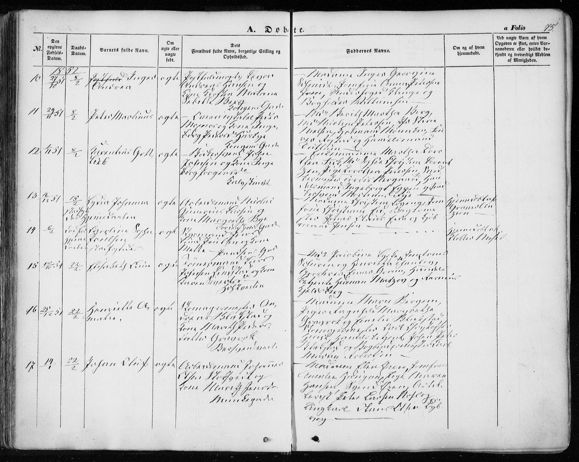 Ministerialprotokoller, klokkerbøker og fødselsregistre - Sør-Trøndelag, SAT/A-1456/601/L0051: Parish register (official) no. 601A19, 1848-1857, p. 75