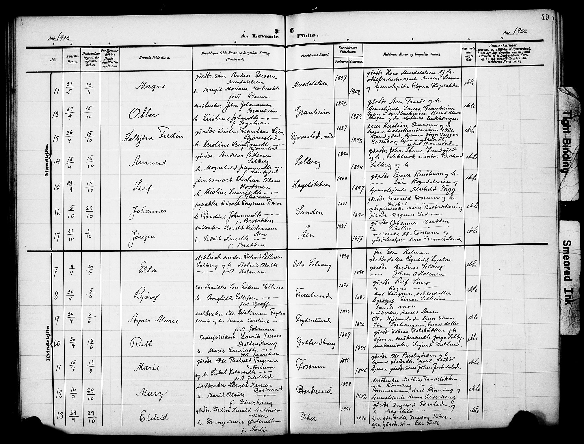 Øyer prestekontor, SAH/PREST-084/H/Ha/Hab/L0006: Parish register (copy) no. 6, 1906-1929, p. 49