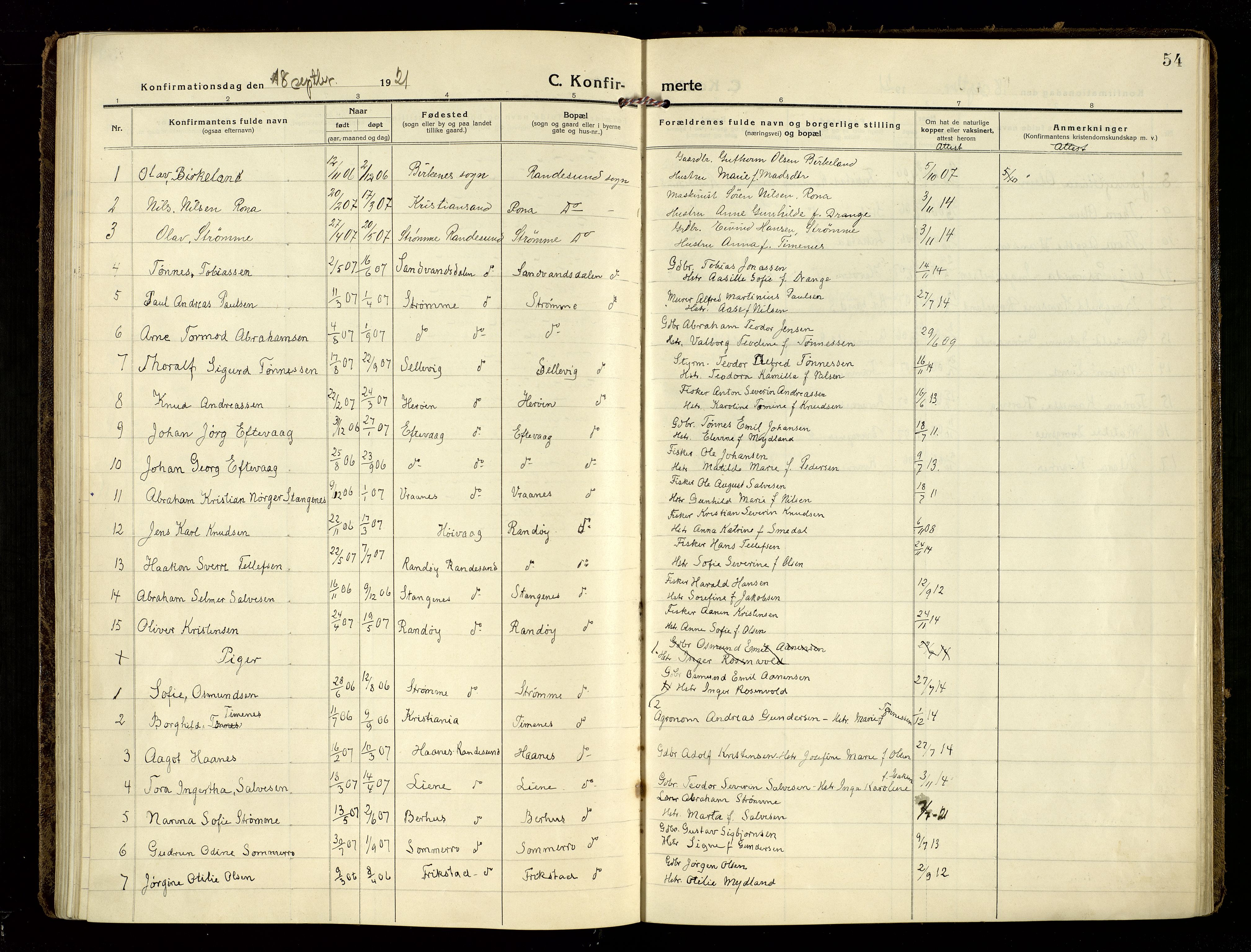 Oddernes sokneprestkontor, AV/SAK-1111-0033/F/Fa/Fab/L0004: Parish register (official) no. A 4, 1916-1935, p. 54