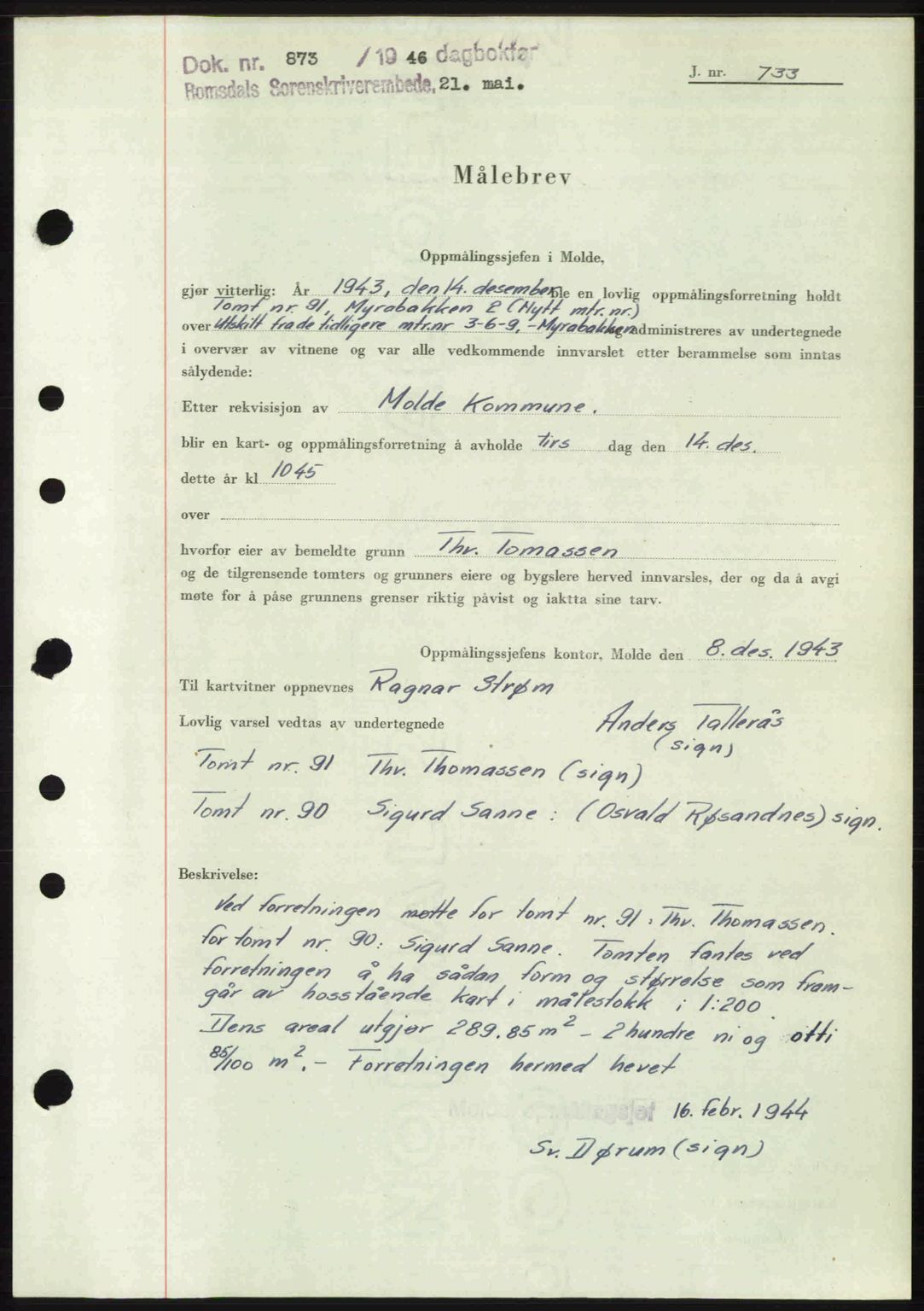 Romsdal sorenskriveri, SAT/A-4149/1/2/2C: Mortgage book no. A19, 1946-1946, Diary no: : 873/1946