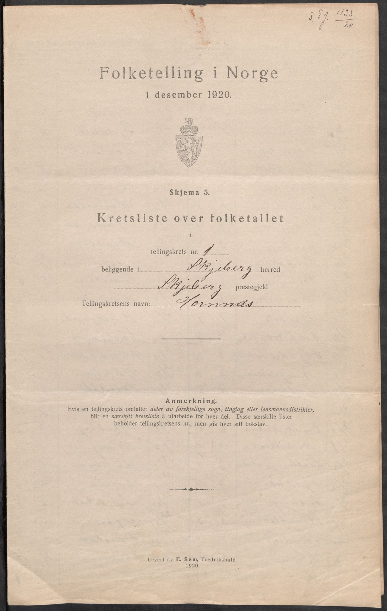 SAO, 1920 census for Skjeberg, 1920, p. 6