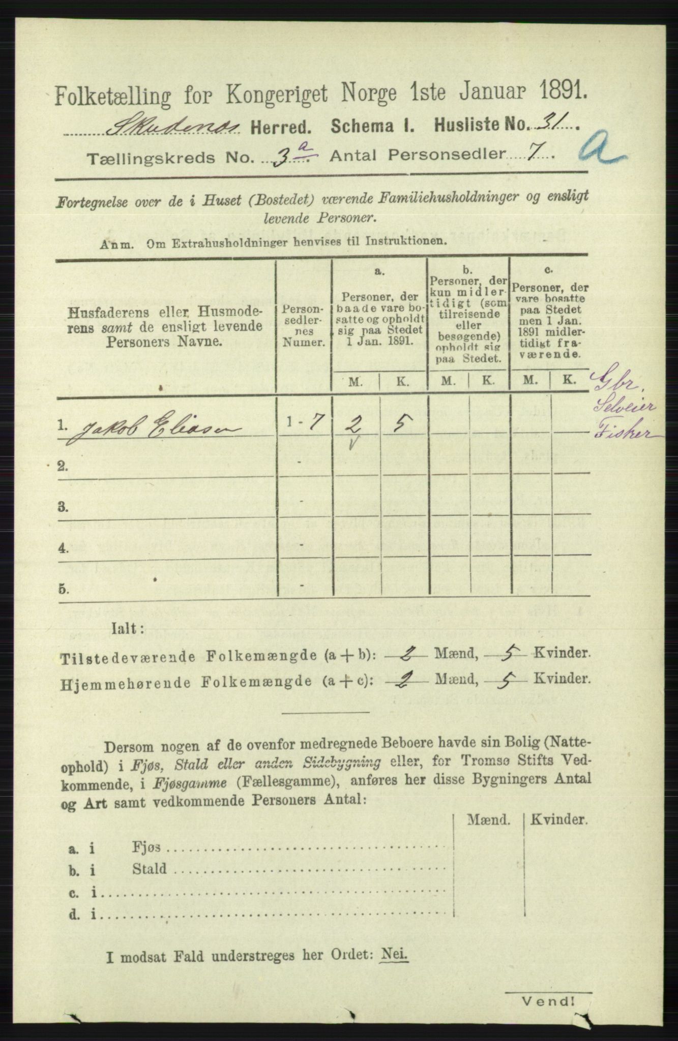 RA, 1891 census for 1150 Skudenes, 1891, p. 1361