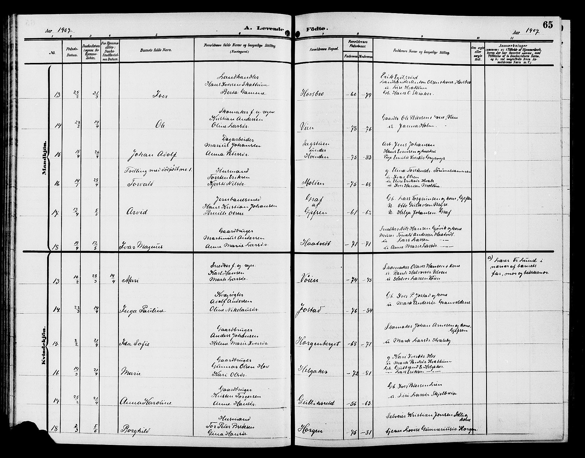 Gran prestekontor, AV/SAH-PREST-112/H/Ha/Hab/L0006: Parish register (copy) no. 6, 1901-1911, p. 65