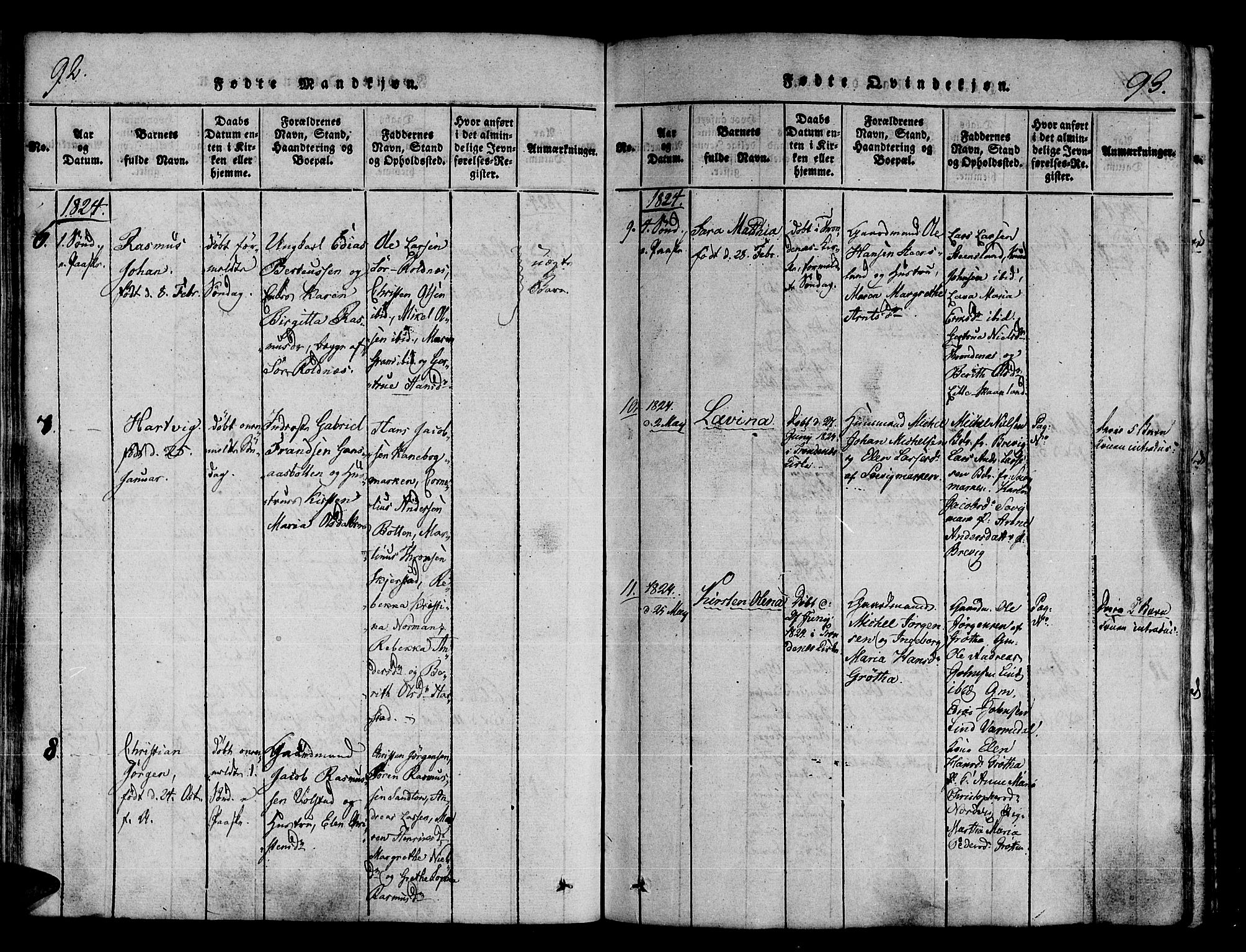 Trondenes sokneprestkontor, AV/SATØ-S-1319/H/Ha/L0006kirke: Parish register (official) no. 6, 1821-1827, p. 92-93