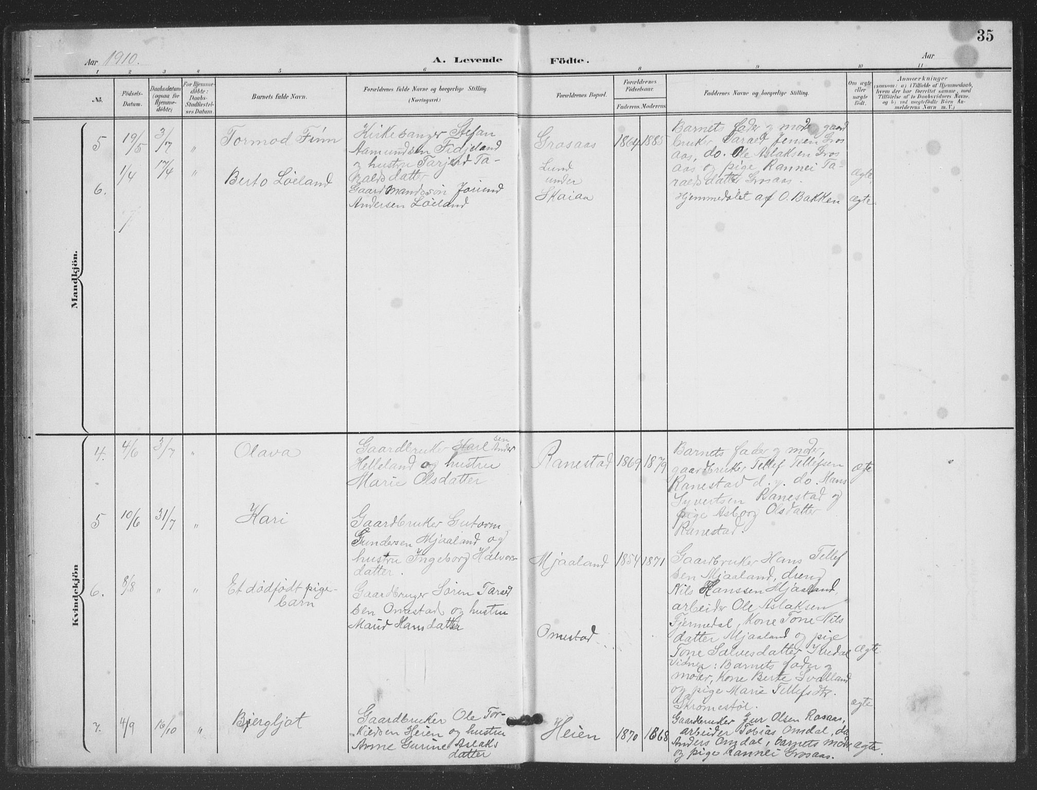 Evje sokneprestkontor, AV/SAK-1111-0008/F/Fb/Fbc/L0005: Parish register (copy) no. B 5, 1901-1935, p. 35